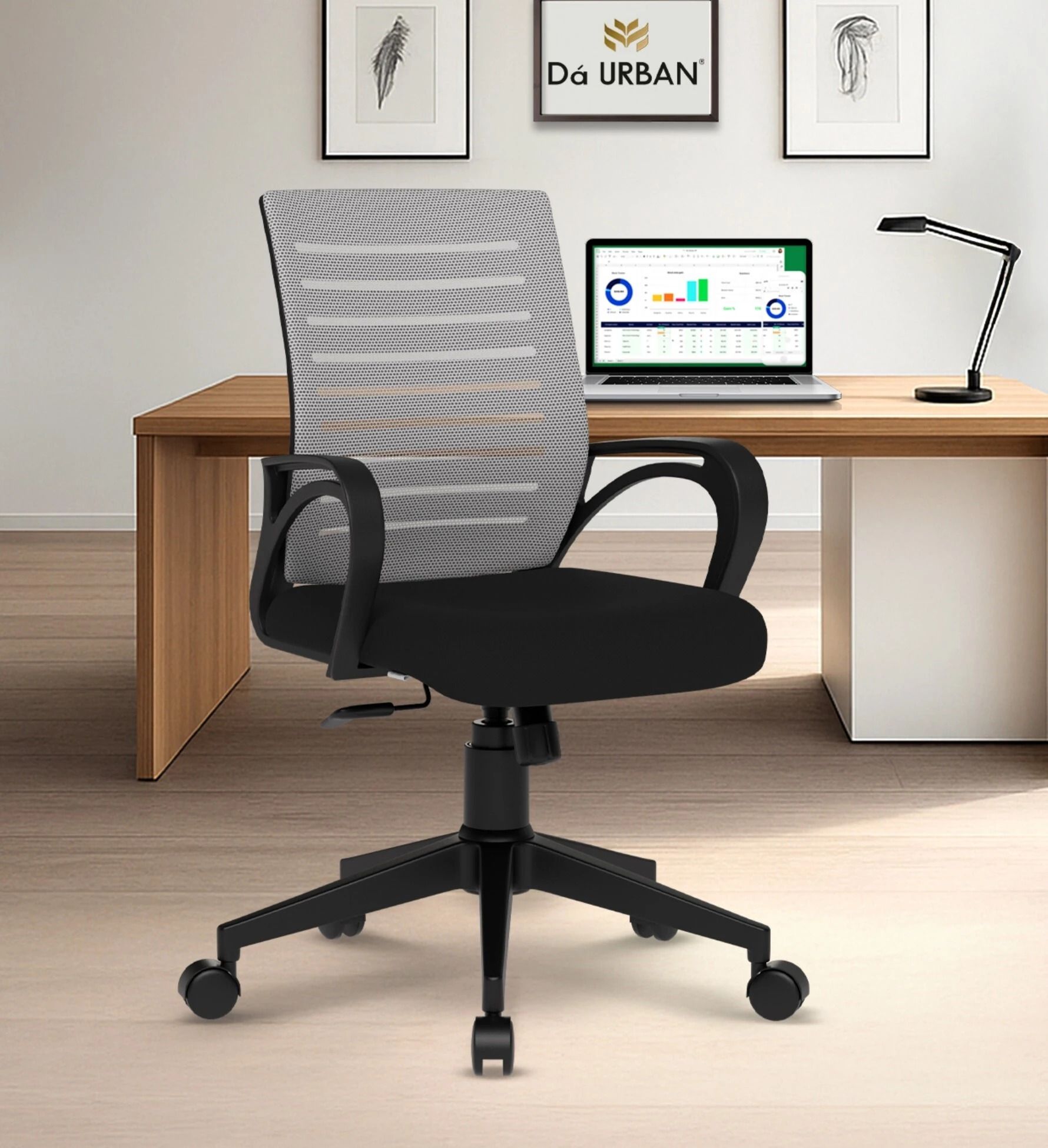 Da URBAN Tulip Mesh Mid Back Revolving | Ergonomic Chair Grey Mesh Office Executive Chair-image-13