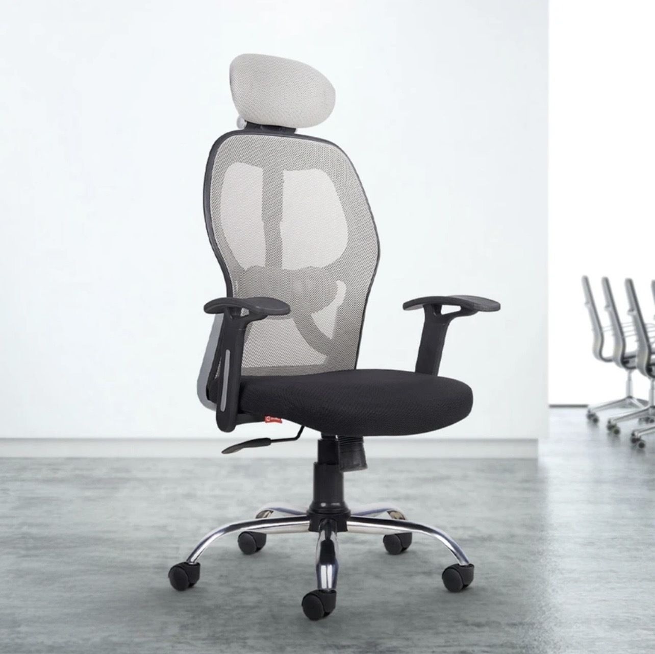 Grey Mesh Office Chair with Black Seat & Adjustable Headrest Mesh Office Executive Chair-image-0