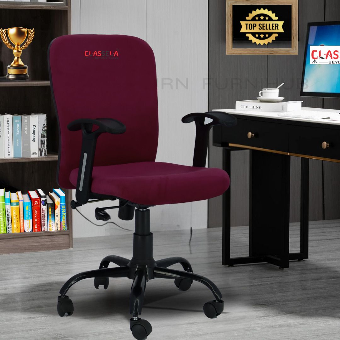 Rainbow velvet Mid back work from home chair with Metal base & 2 Years warranty Leatherette Office Adjustable Arm Chair-image-39
