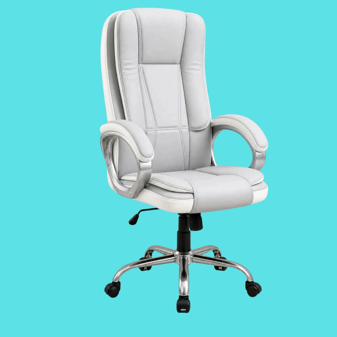 Ergonomic Office Chair High Back Revolving Hydraulic Executive Grey Chair Leatherette Office Adjustable Arm Chair-image-24
