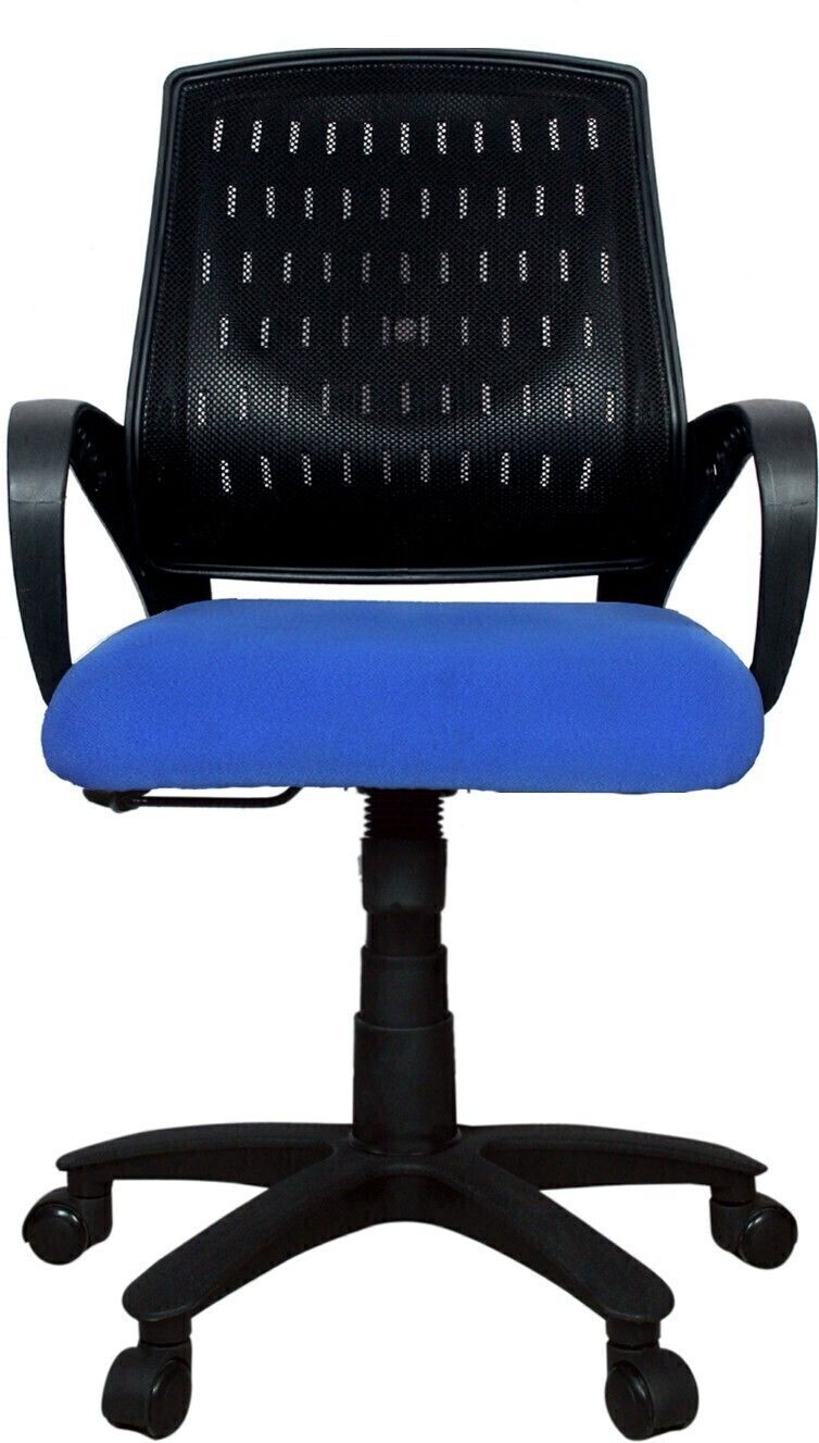 Smart Medium Back Revolving Chair with Centre Tilt mechanism in Blue Fabric and Black mesh/net back Fabric Office Executive Chair-image-20