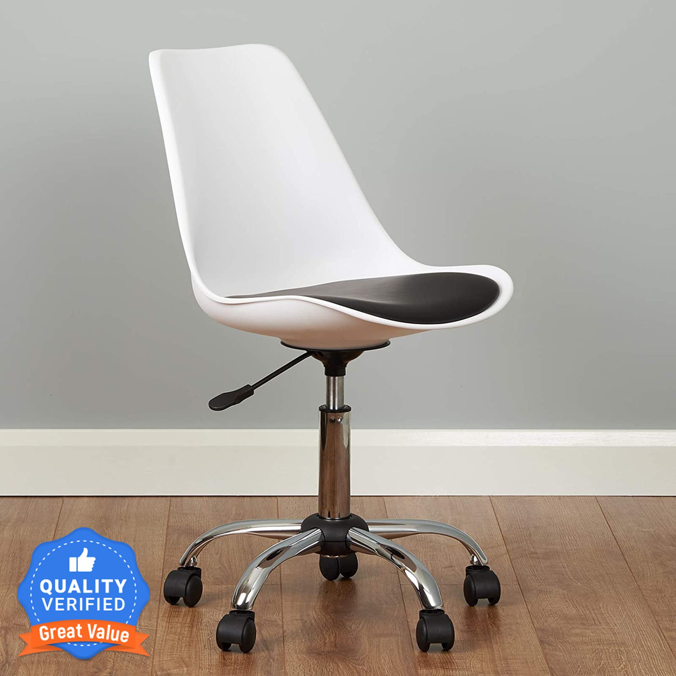 Height-Adjustable Stylish Modern Rotary Arm Office Study Desk Chair for Salon, Spa, Bar, Medical, Kitchen in White & Black Color Leatherette Office Executive Chair-image-25