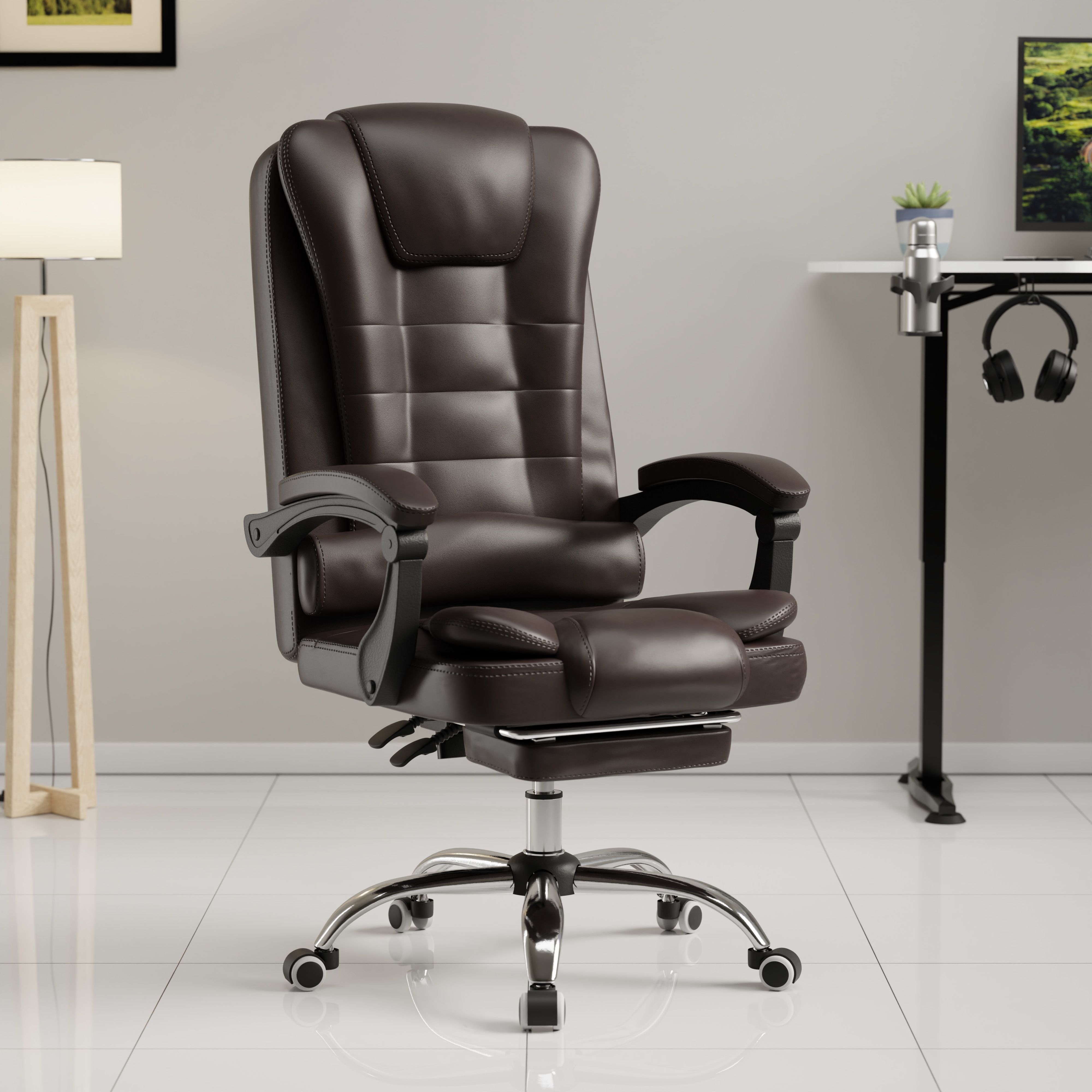green soul Urbane Chair with Leg Rest Leatherette Office Adjustable Arm Chair-picture-9