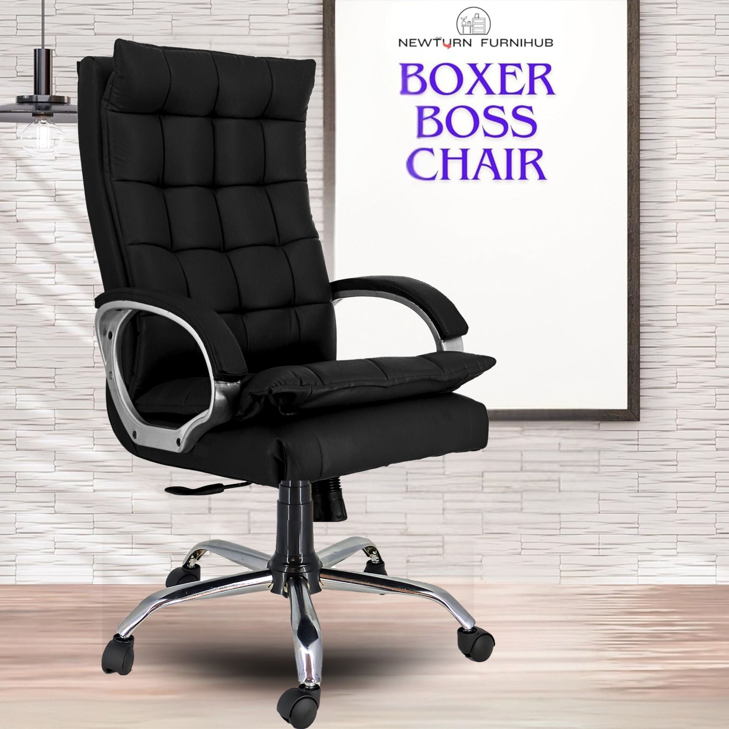 BOXER Premium Leather HIGH BACK Boss Revolving Chair with 3 years warranty Leather Office Adjustable Arm Chair-image-25