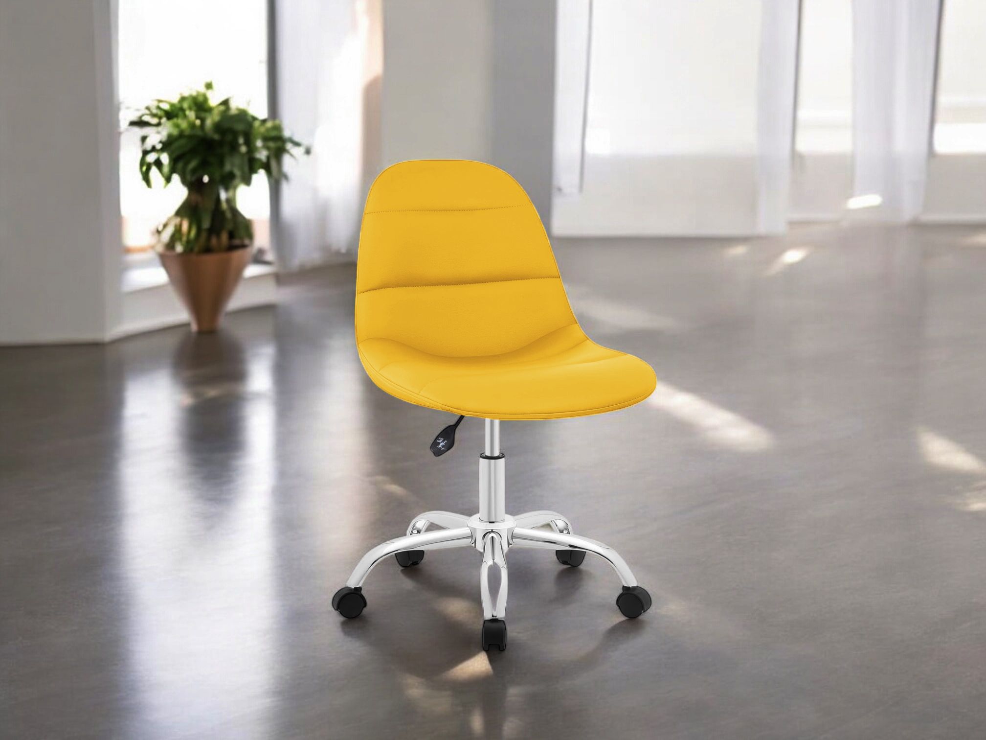 Height Adjustable Faux Leather Swivel Office Study Chair in Yellow Color Leatherette Office Executive Chair-image-45