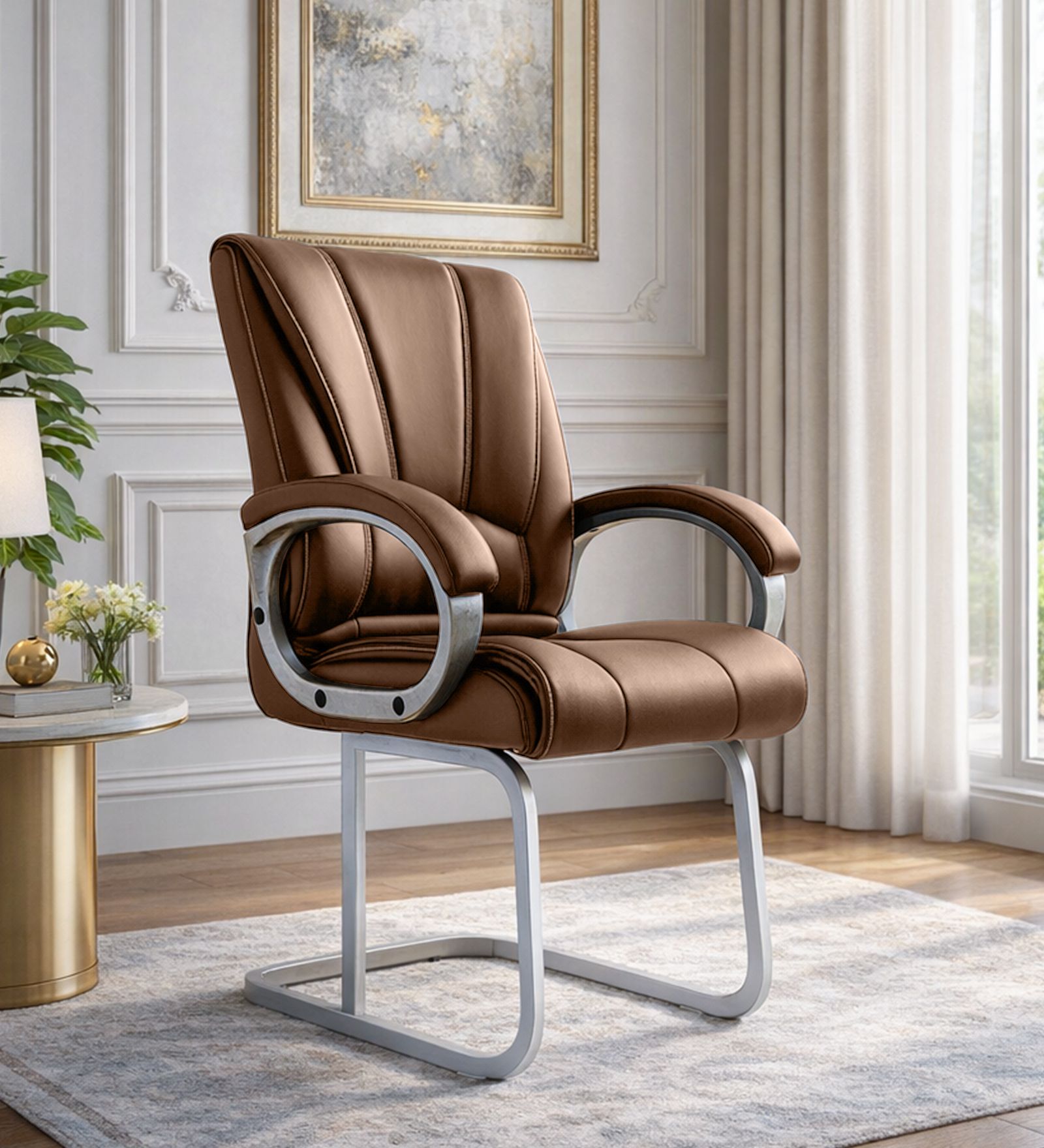 newturn ALpha Mid back office visitor / waiting / client chair & 1 Yrs wrty Leatherette Office Adjustable Arm Chair-picture-24