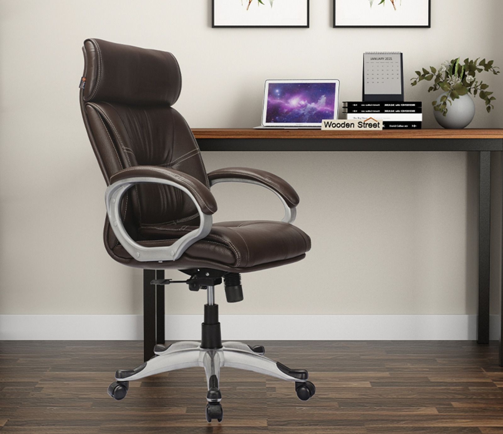 Brown High Back Executive Office Chair Leatherette Office Adjustable Arm Chair-image-27
