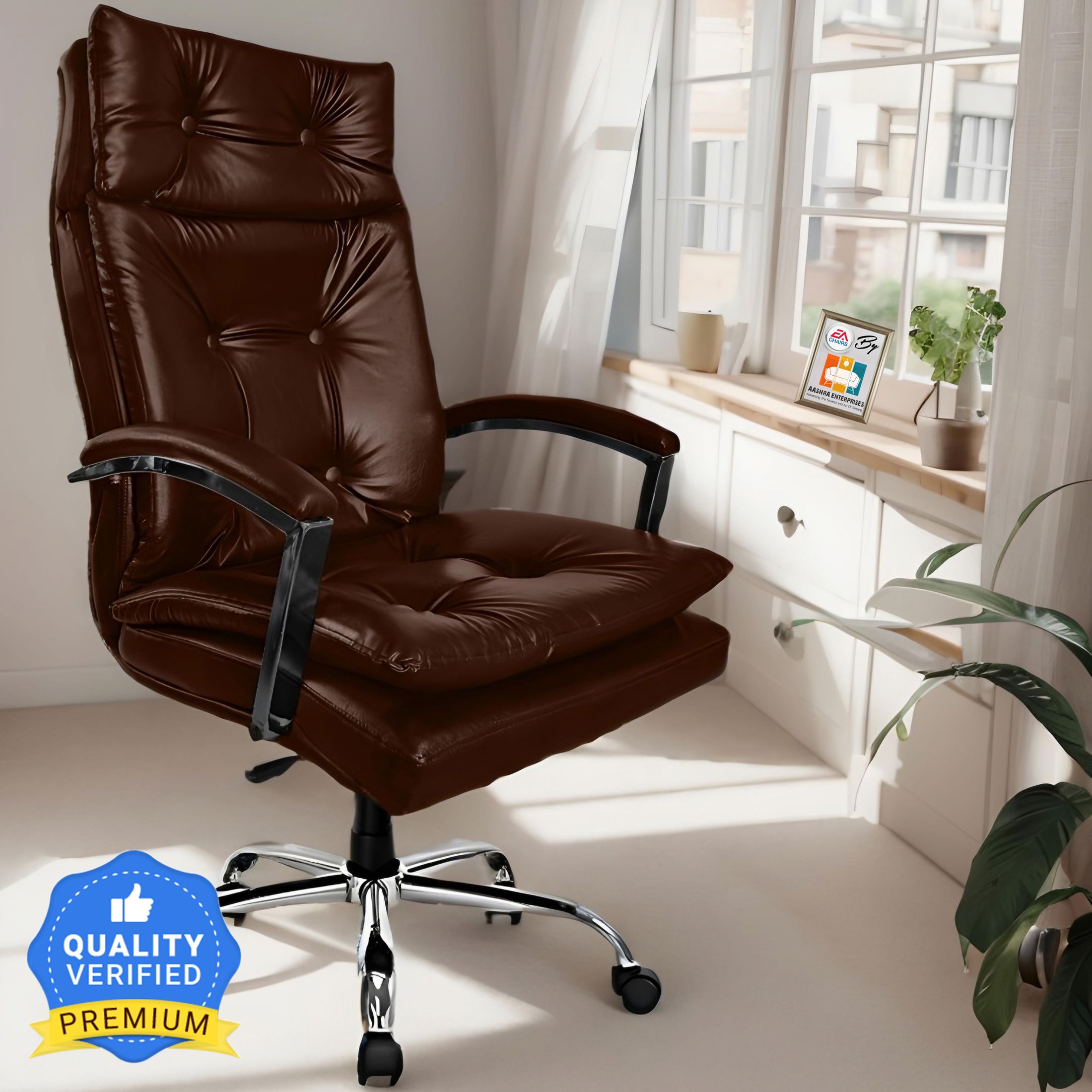 E.A Elegant Z-91 Dubble Cushion High Back the Black Boss Chair Leatherette Office Arm Chair-image-8