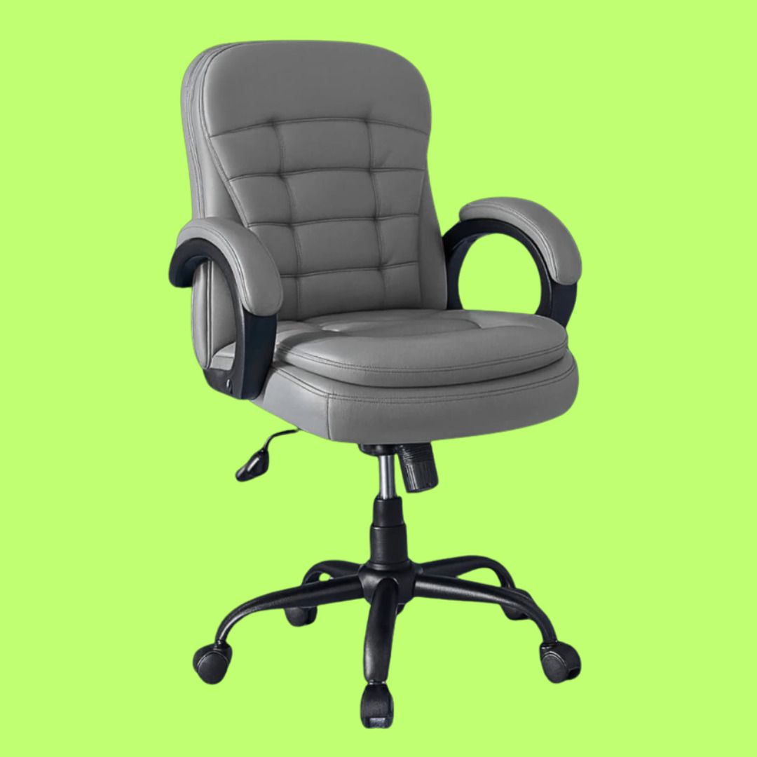 Ergonomic Office Chair High Back Executive Revolving Computer Study Chair Grey Leatherette Office Adjustable Arm Chair-image-0
