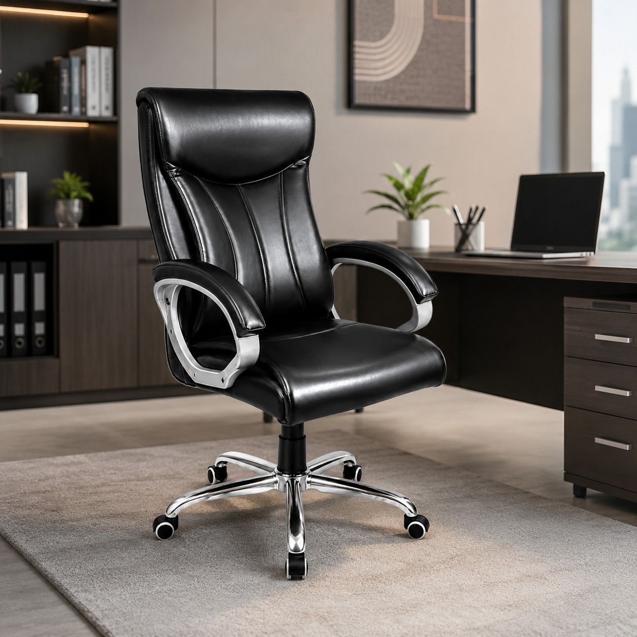 Leatherette Office Adjustable Arm Chair-image-43