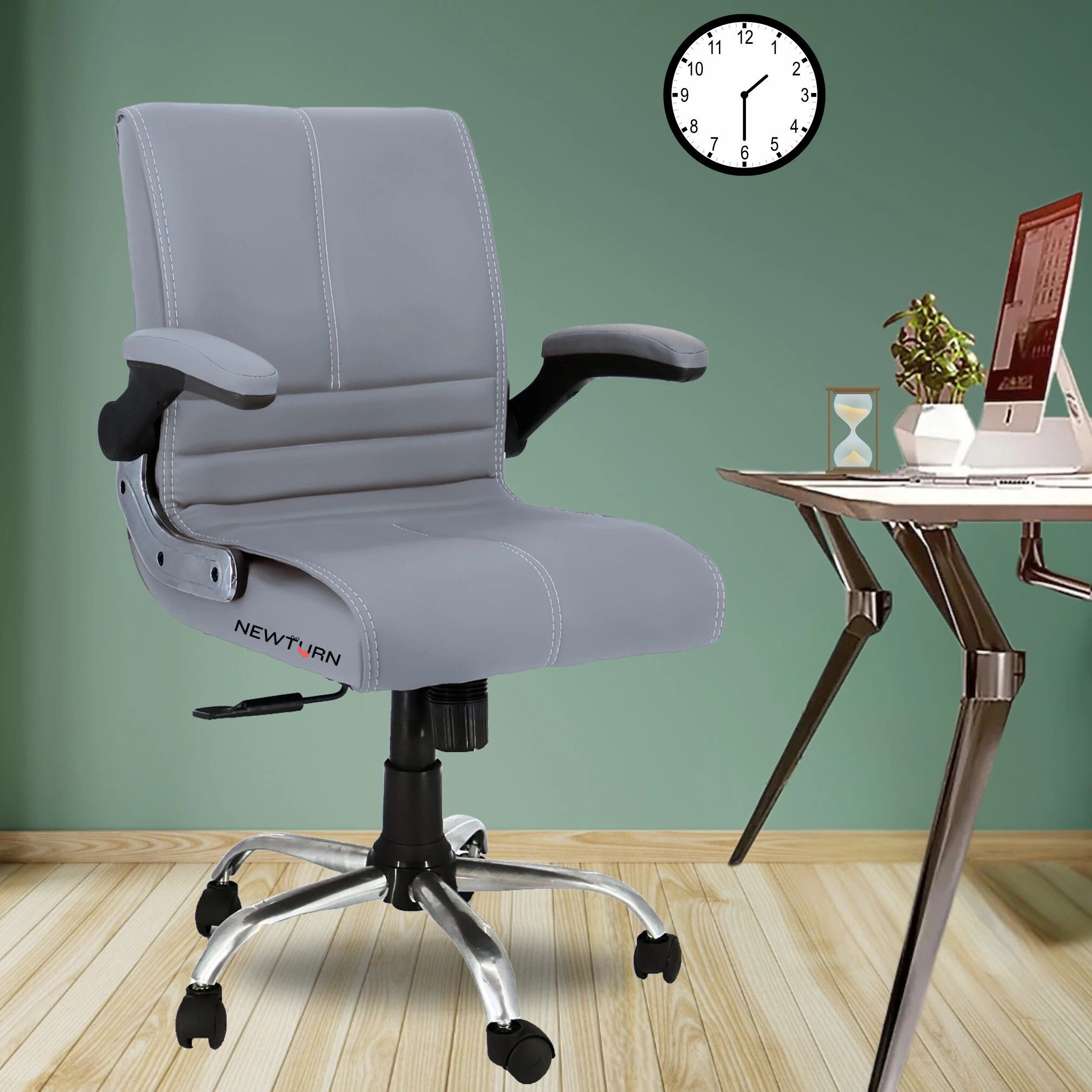 MAXSON Mid back Flip-up Arms Office revolving chair with 2 Yrs Parts wrty Leather Office Adjustable Arm Chair-image-45