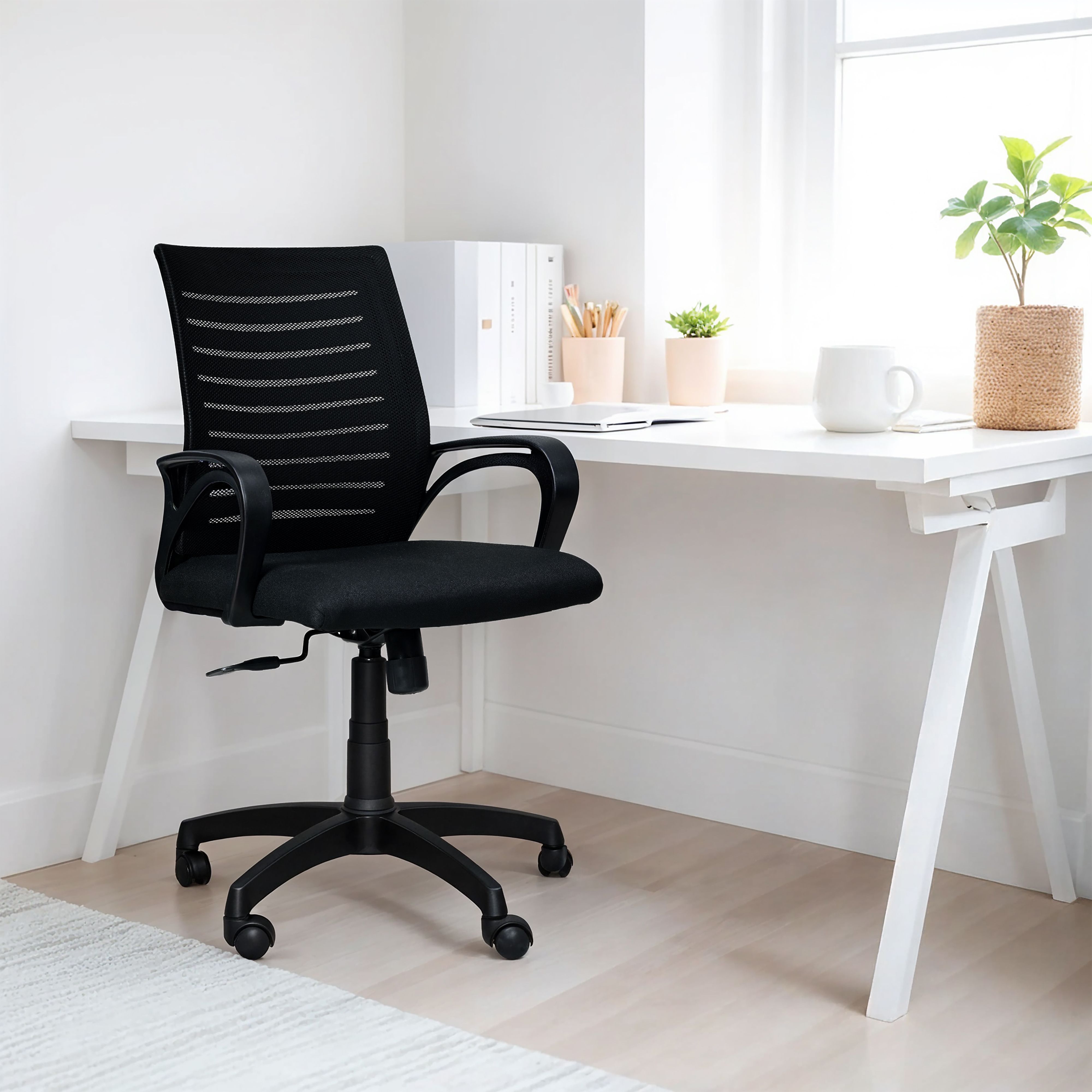 Ergonomic Office Chair Mid Back Lumbar Support Armrest Fabric Office Arm Chair-image-46