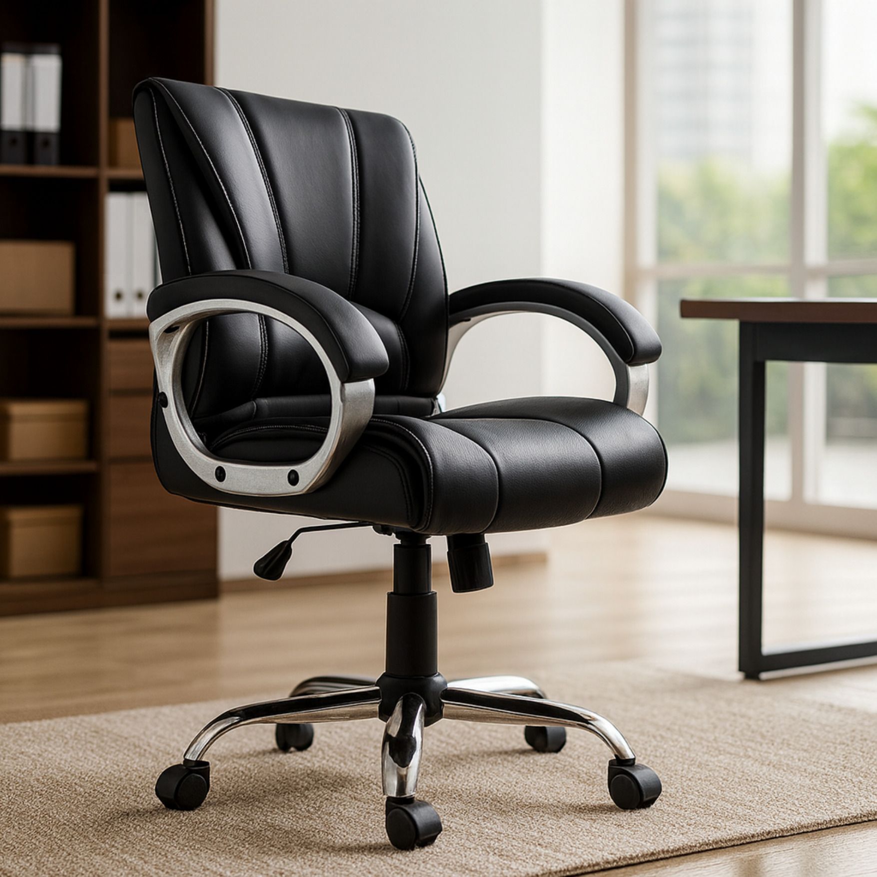 ALPHA mid-Back Work form home/office Chair with 2 Yrs Prts replc. wrty Leatherette Office Adjustable Arm Chair-image-32