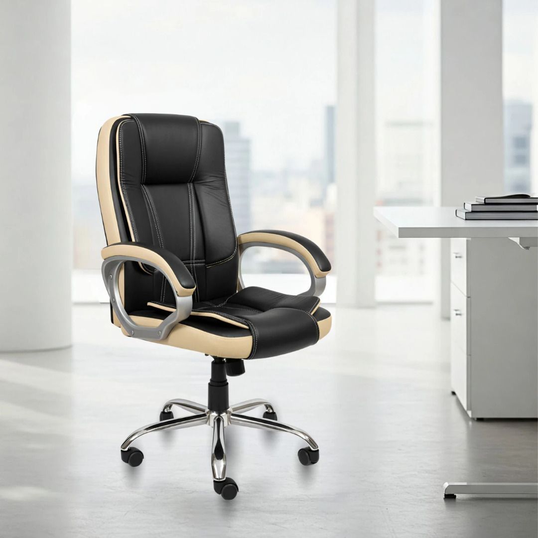 Office Chair Computer Desk Chair Adjustable Revolving Study Chair Black Leather Office Adjustable Arm Chair-image-5