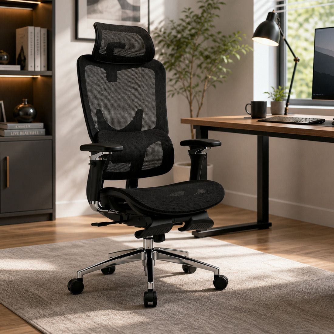 Mesh Office Chair | Black | High Back Polyester Office Conference Chair-image-1