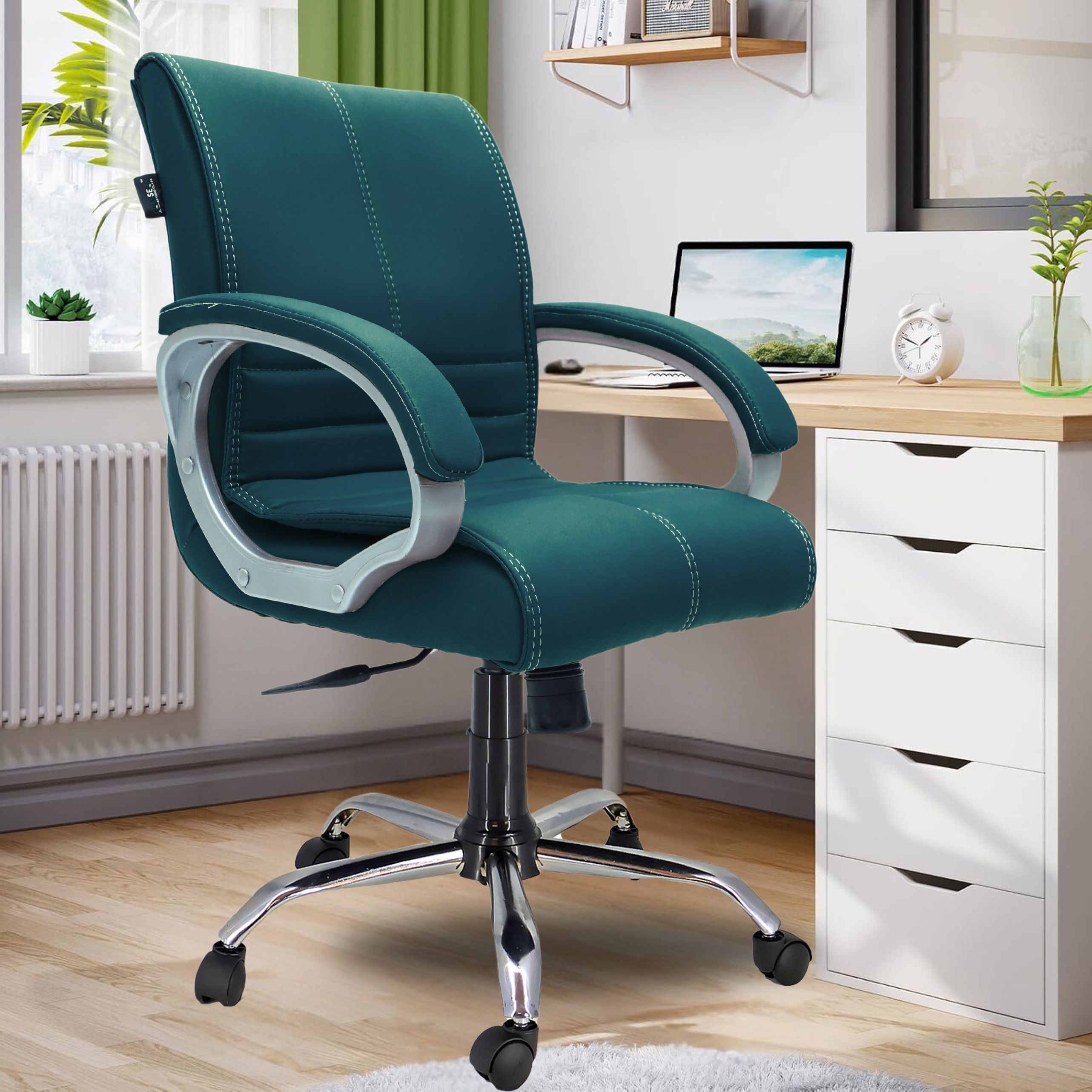 MAXSON Mid back Work from home/Office/study/desk(WFH) chair (2 Yrs parts wrty) Leather Office Adjustable Arm Chair