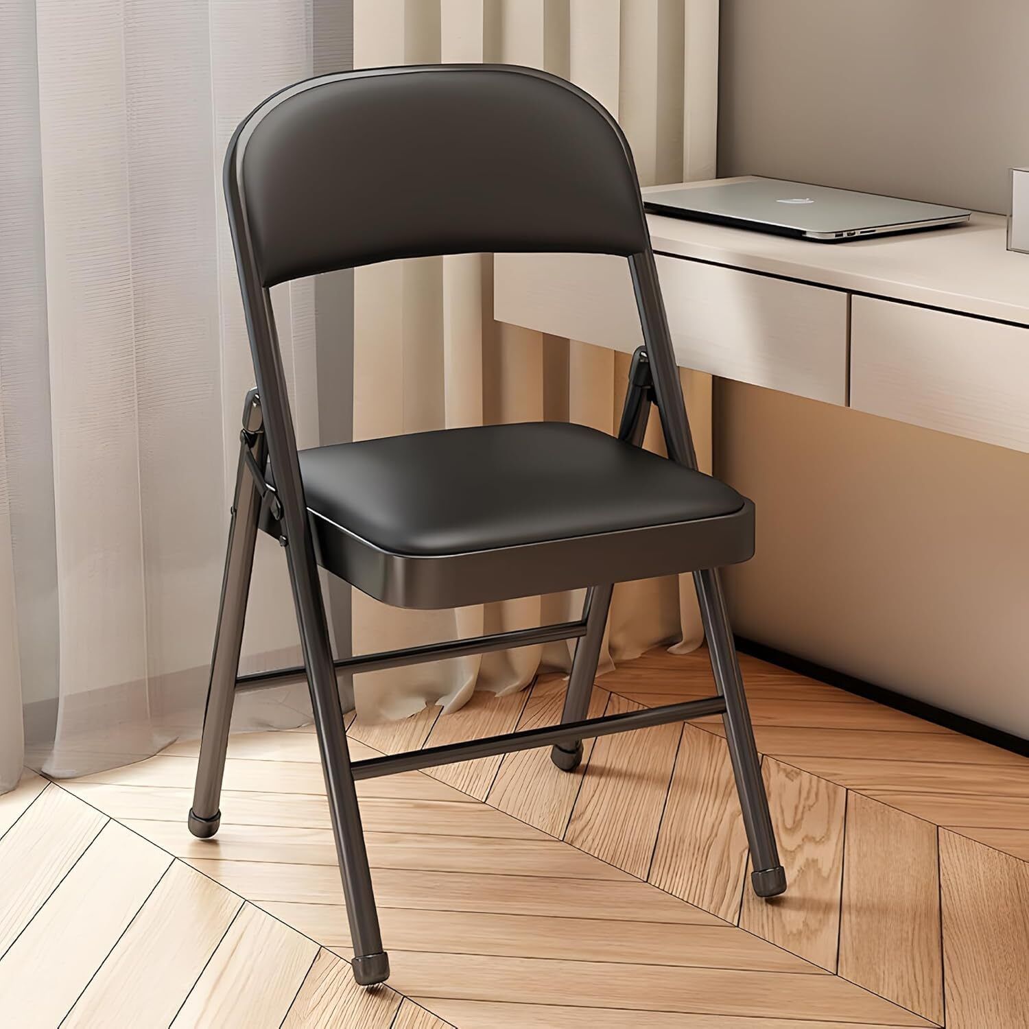 Chrome Steel with Cushion seat Back & Heavy Frame Leatherette Study Folding Chair-image-18