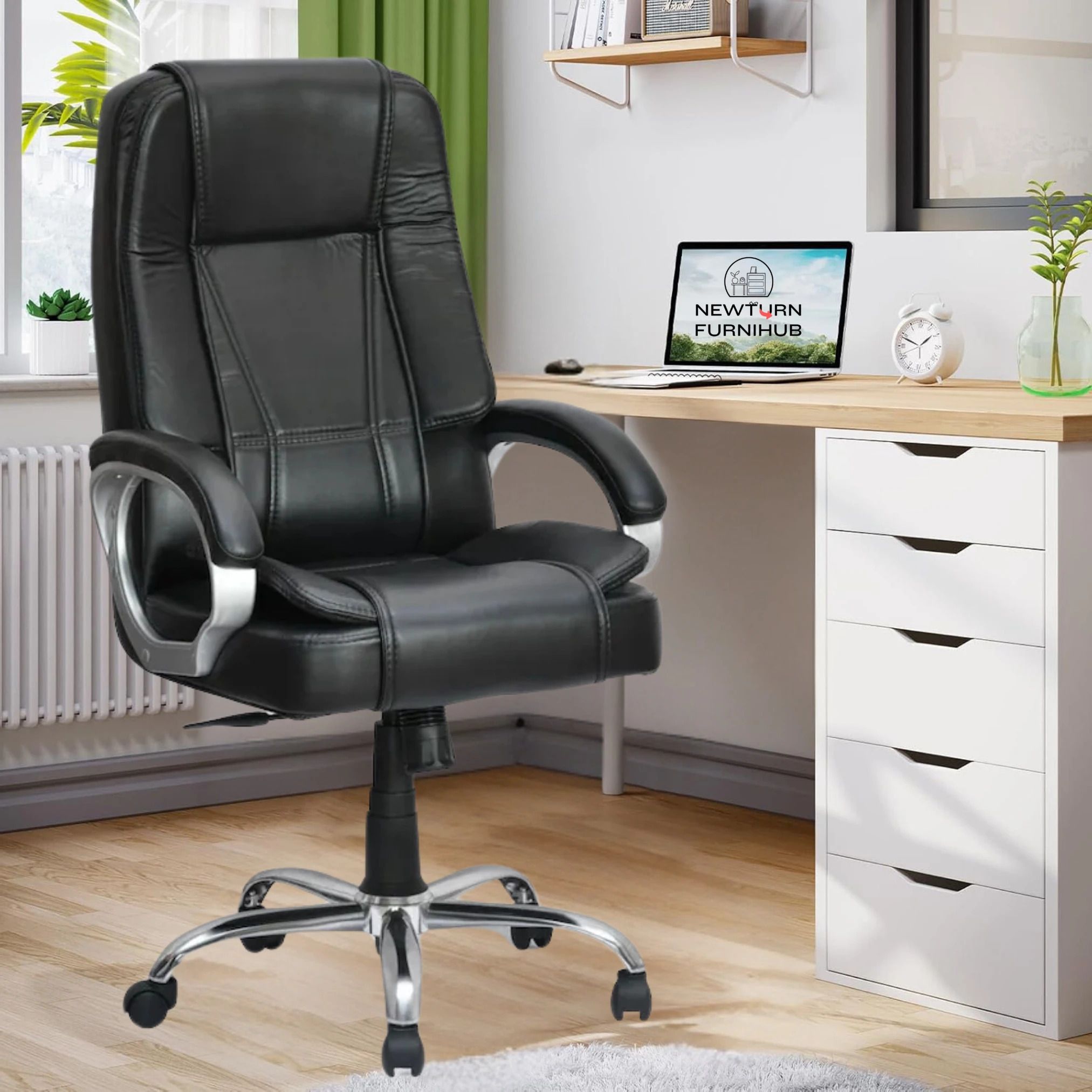 Creta Premium High back Leather office chair with 3 Years warranty Leather Office Adjustable Arm Chair-image-22