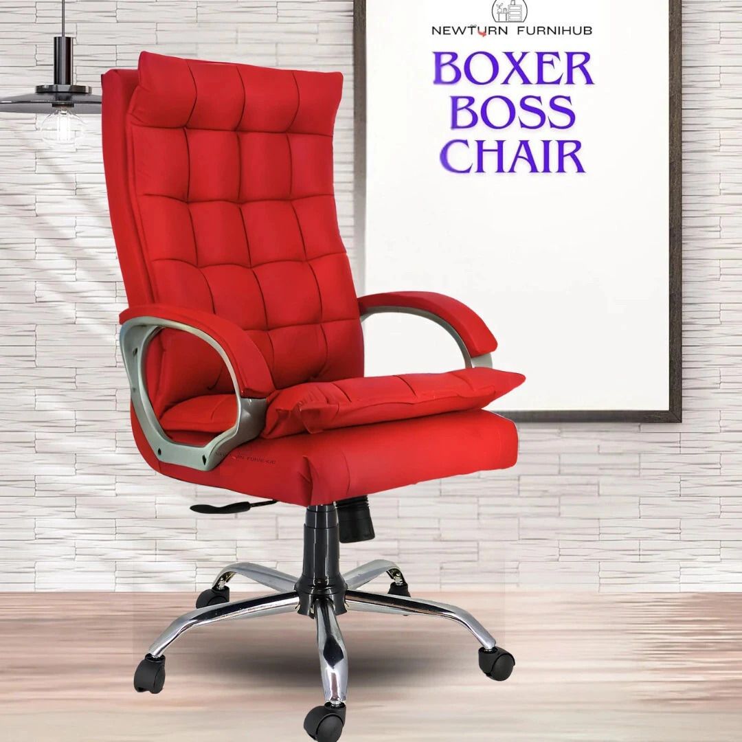 BOXER Premium Leather HIGH BACK Boss Revolving Chair with 2 years warranty Leather Office Adjustable Arm Chair-image-49