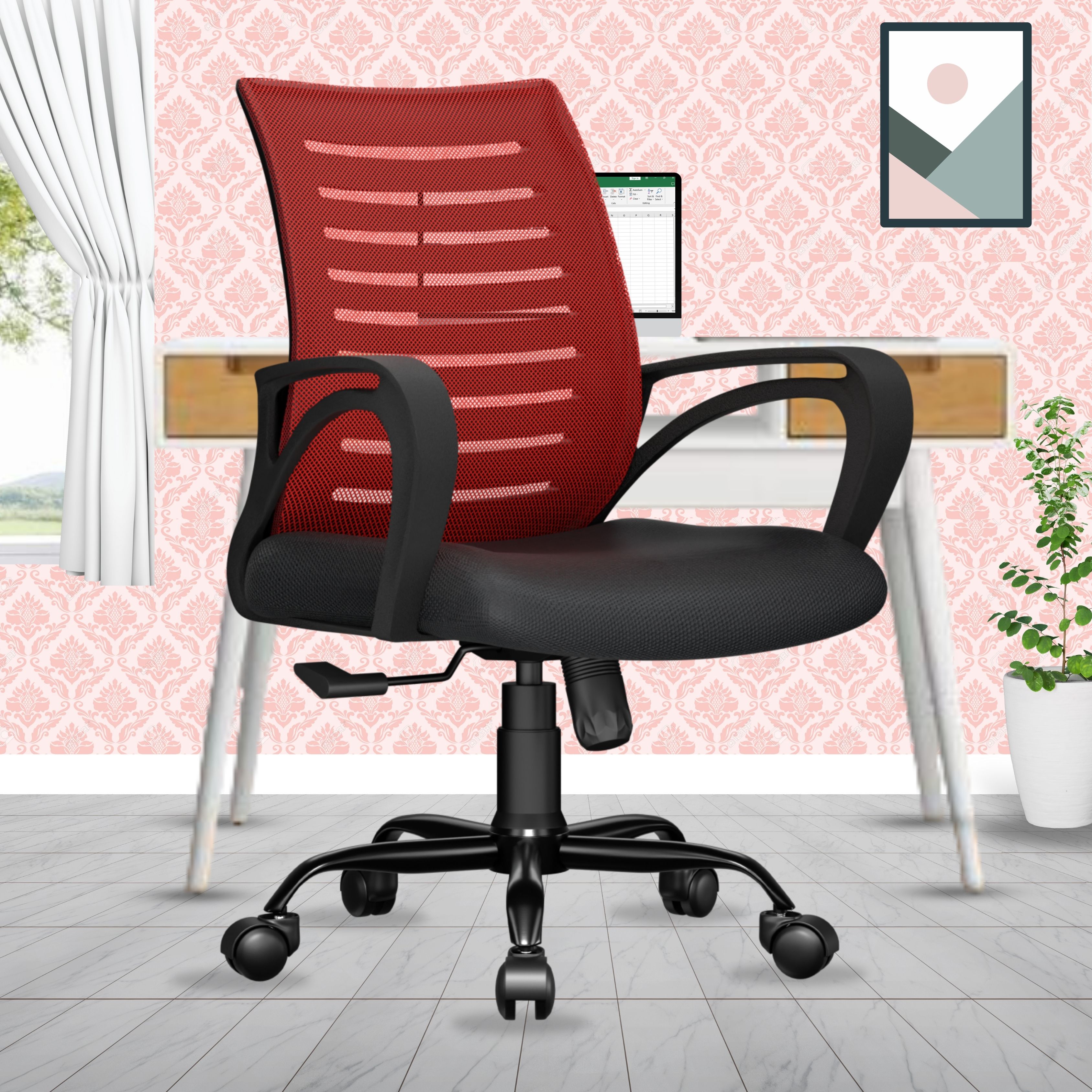 Verona Mid Back Sturdy Metal Base Nylon Mesh Revolving Chair Mesh Office Executive Chair-image-13