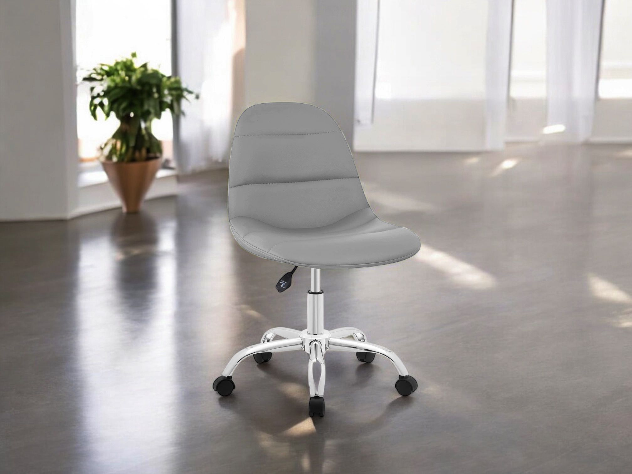 Height Adjustable Faux Leather Swivel Office Study Chair in Light Grey Color Leatherette Office Executive Chair-image-48