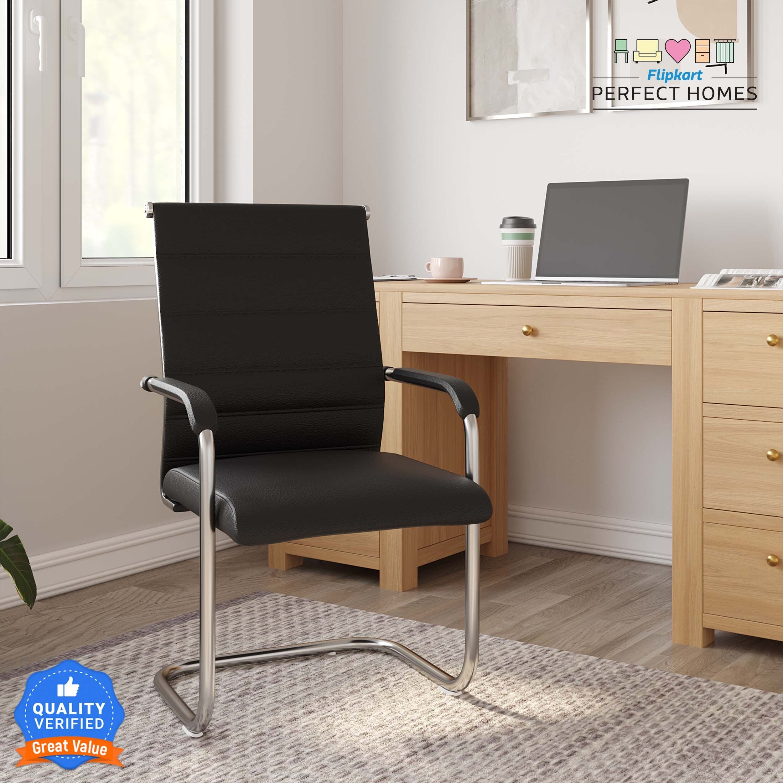 Comfortable Chrome Steel with Cushion seat Back & Heavy Frame Leatherette Office Visitor Chair-image-8