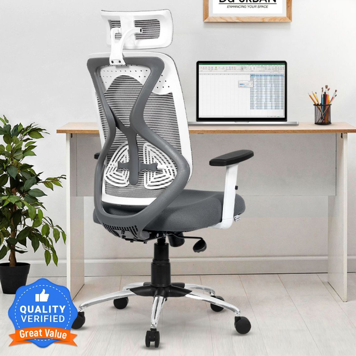 Merlion Grey High Back Ergonomic Mesh Office Mesh Office Executive Chair
