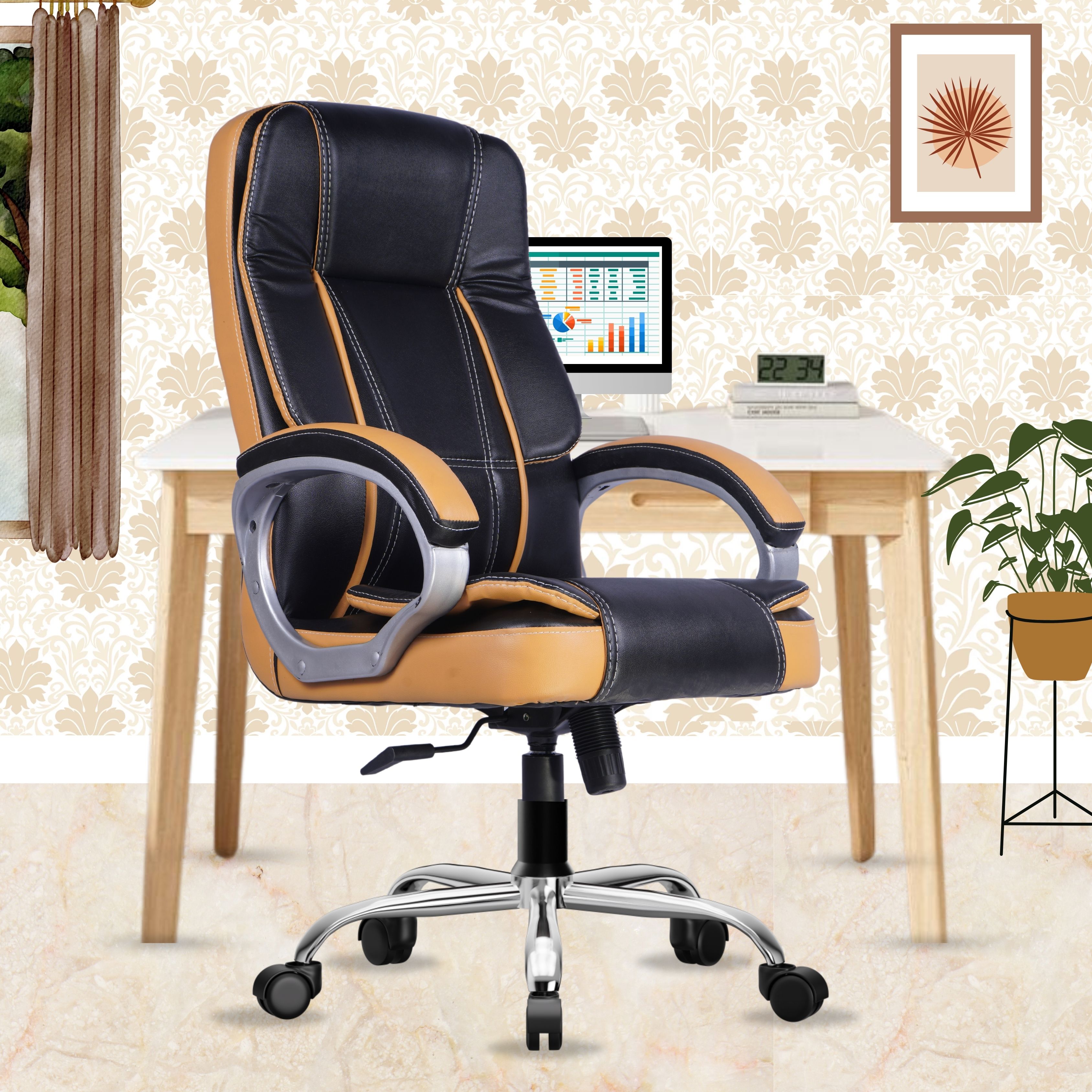 beaatho Vintage Mid Back Ergonomic Revolving Leatherette Office Executive Chair-picture-20