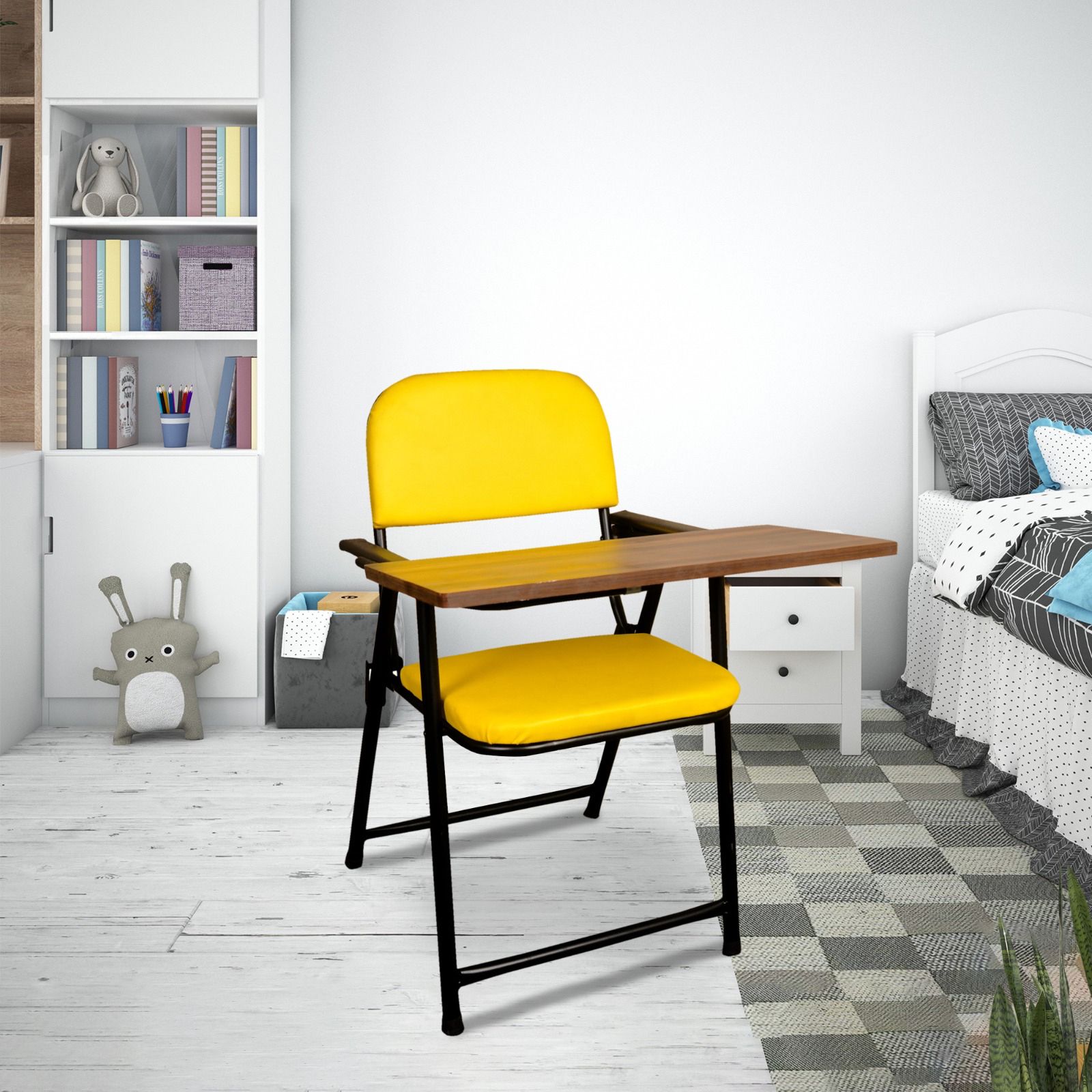 Folding Study Chair With Cushion & Adjustable Writing Pad Leatherette Study Folding Chair-image-8