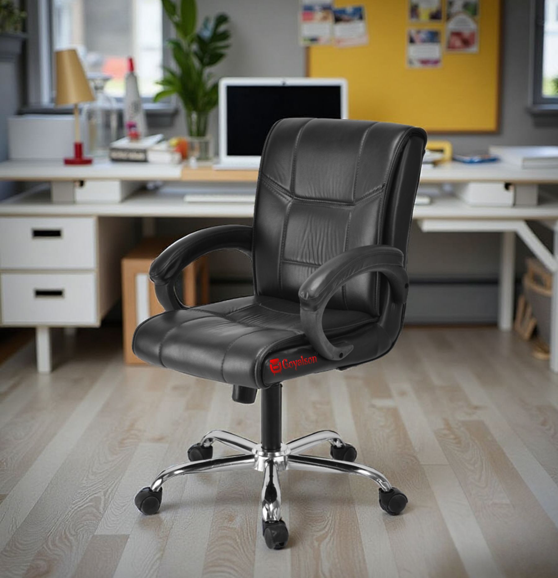 Mid Back Leatherette Ergonomic Home & Office Study Reception Executive Chair Leatherette Office Arm Chair-image-41