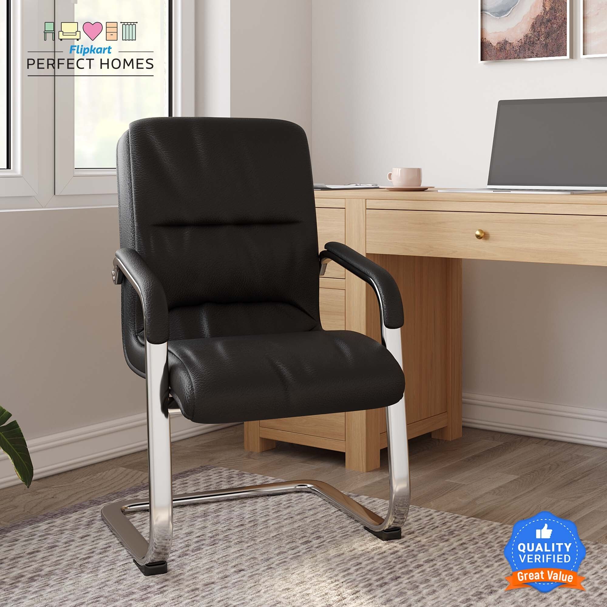 flipkart perfect homes Chrome Steel with Cushion seat Back & Heavy Frame Leatherette Office Visitor Chair-picture-45