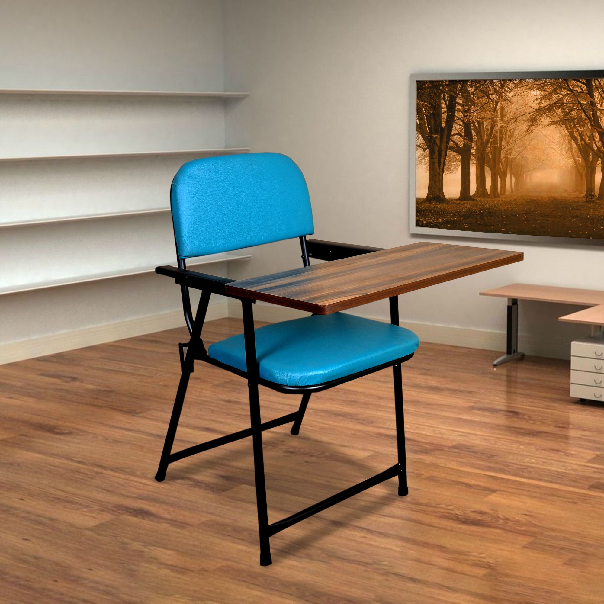 Folding Study Chair With Cushion & Adjustable Writing Pad Cotton Blend Study Arm Chair-image-38