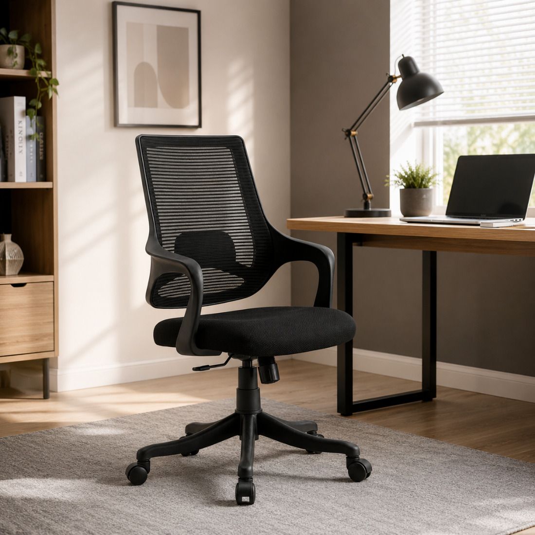 Aero Mesh office chair | Black | Mid-back chair Polyester Office Arm Chair-image-4