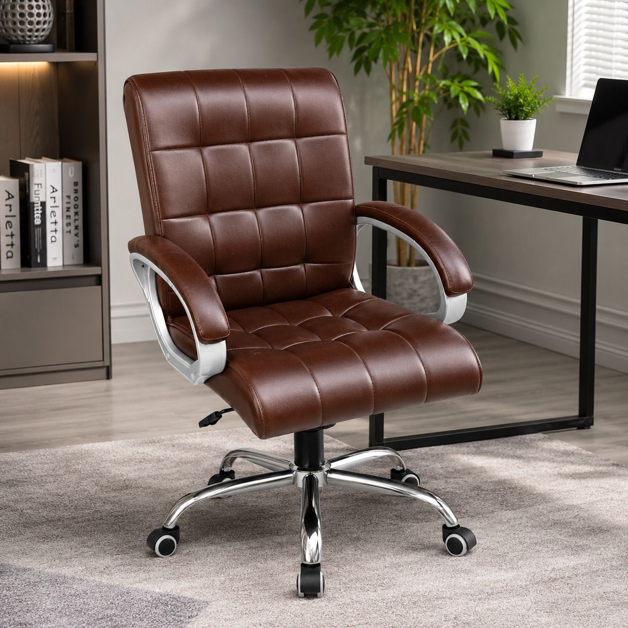 Leatherette Office Adjustable Arm Chair-image-47