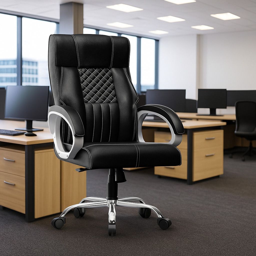 High Back Ergonomic Leatherette Revolving Desk Boss Office Chair Leatherette Office Adjustable Arm Chair-image-5