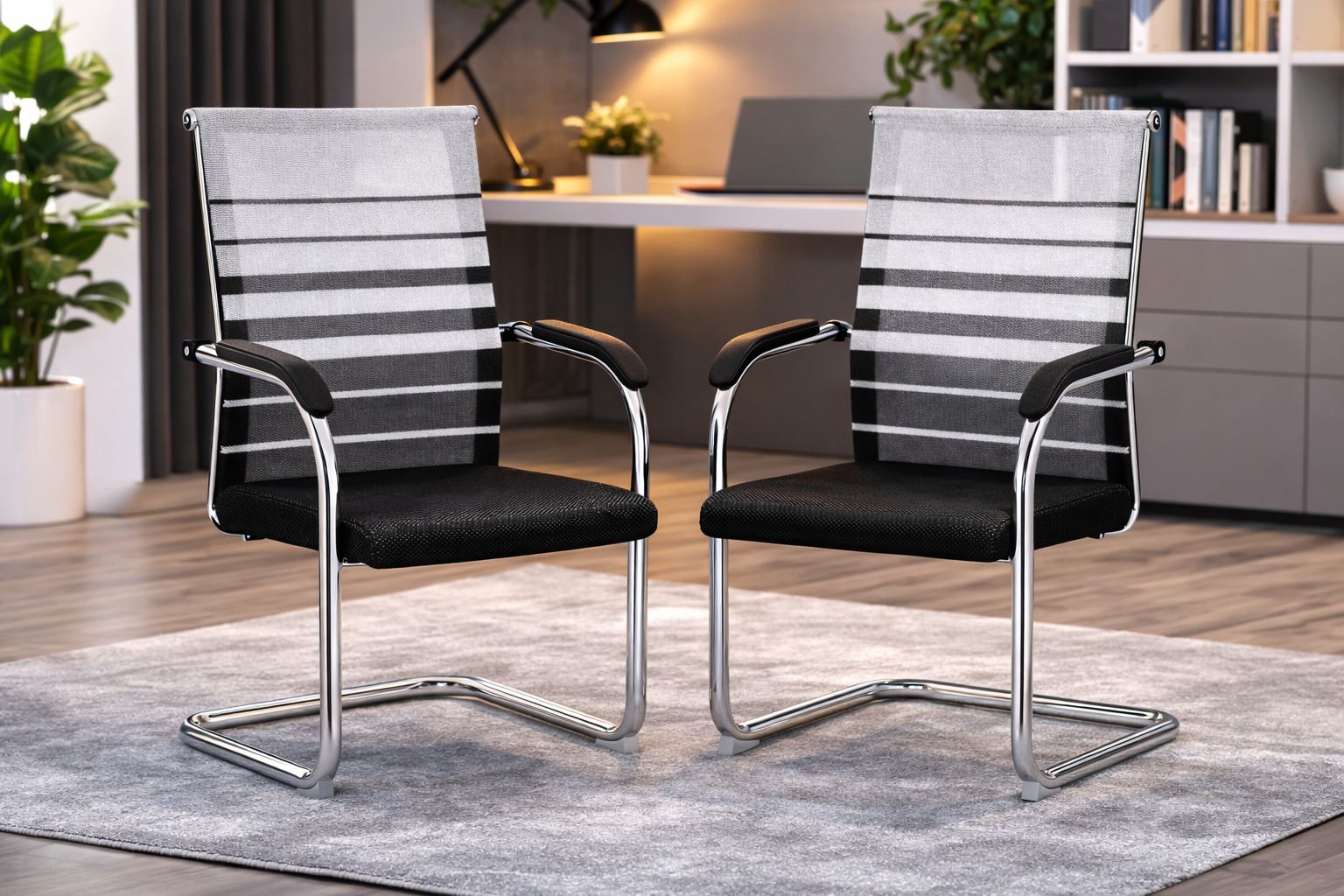 Mesh Office Chair Set of 2 with Chrome Cantilever Frame, Breathable Backrest Mesh Office Conference Chair-image-33