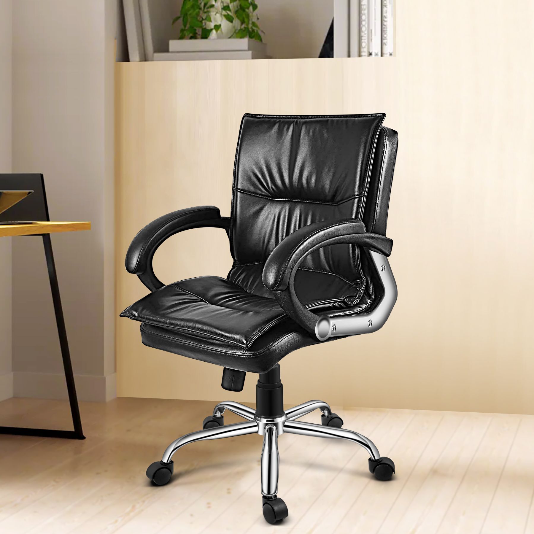 SkCraft Black Office / Study Chair Leatherette Office Adjustable Arm Chair