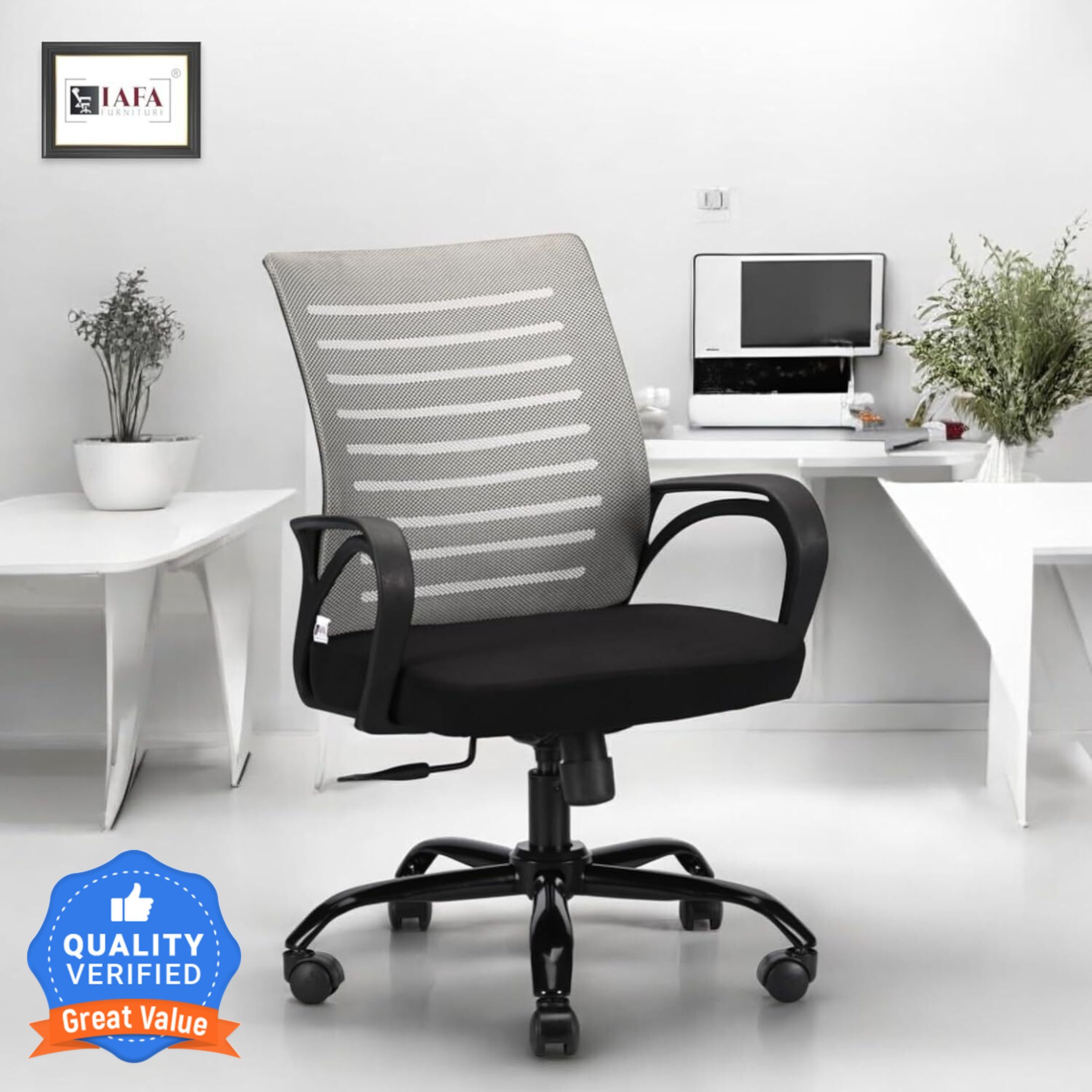 Diego Mid Back Ergonomic Office Chair Heavy Duty Black Metal Base 2 yr Warranty Mesh Office Arm Chair-image-33