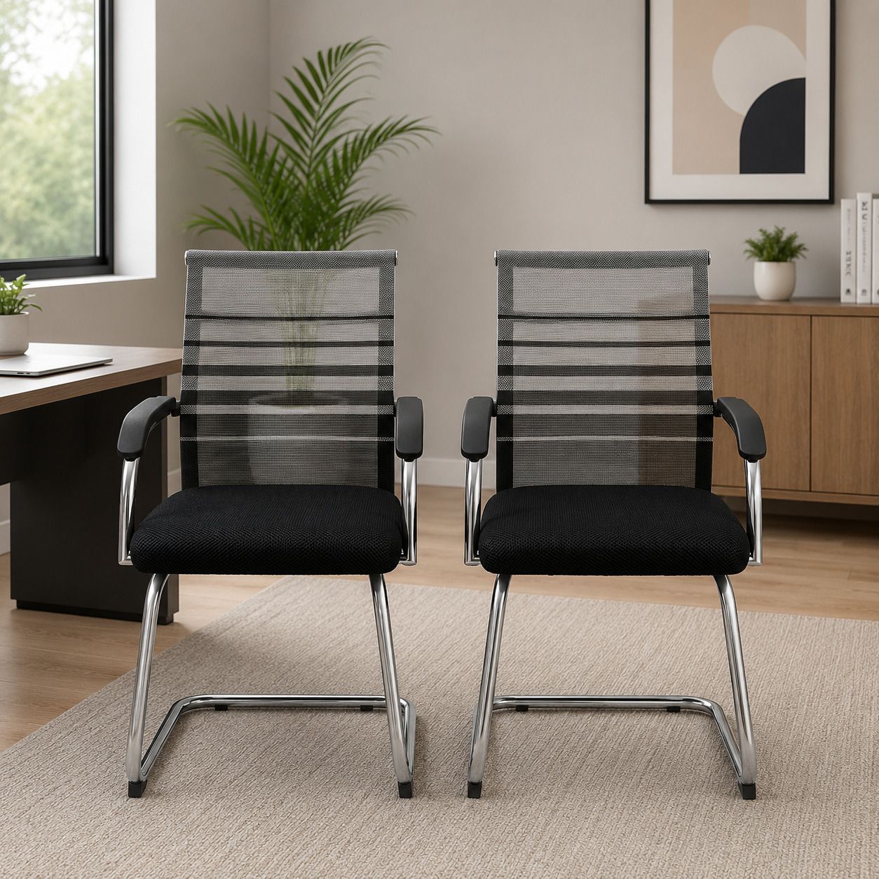 raika furniture Mesh Back Office Visitor Chairs Set of 2 Leather Office Adjustable Arm Chair-picture-25