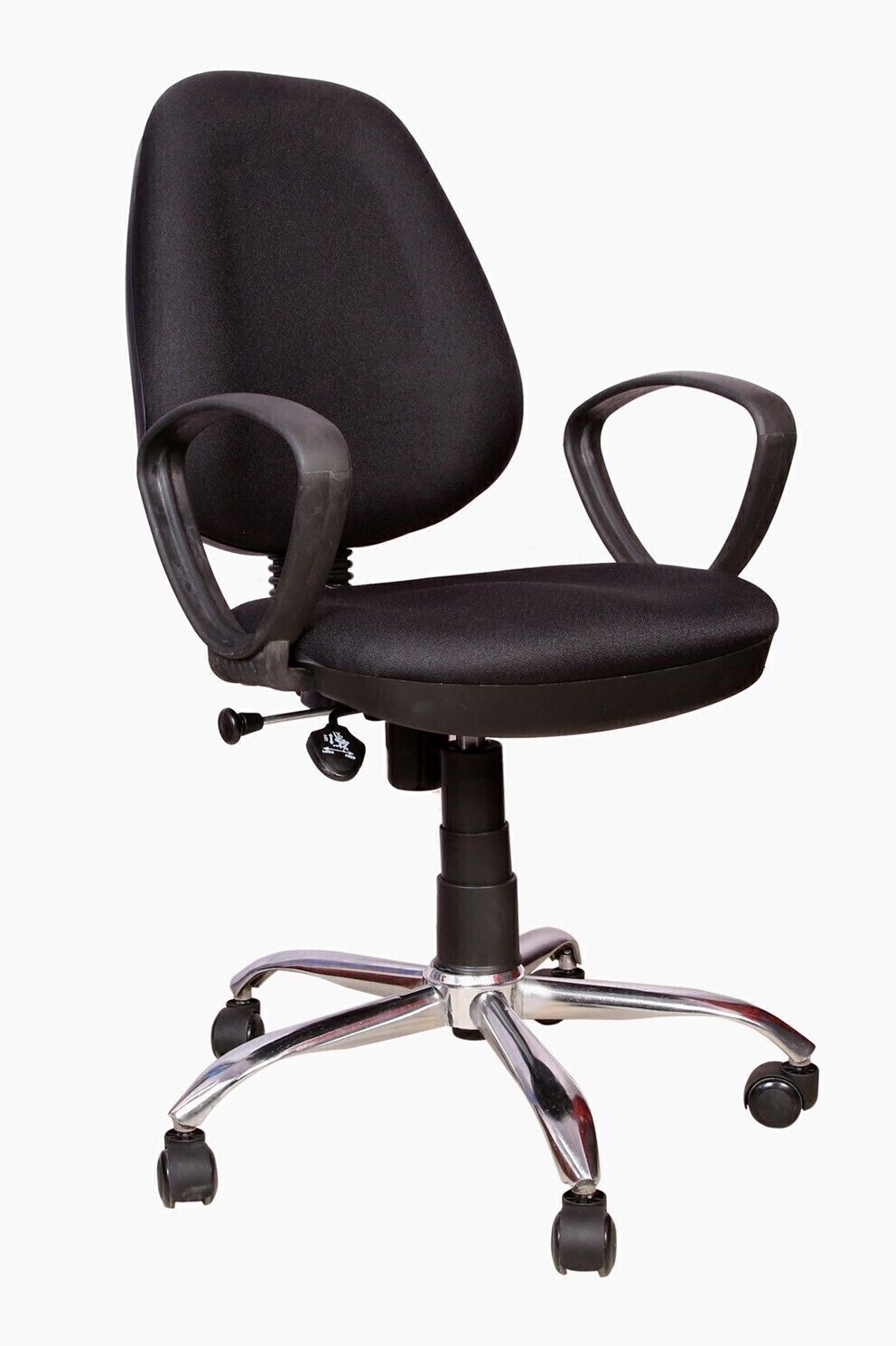 802 Cushioned Medium Back Revolving Chair with push back mechanism in Black Fabric Office Executive Chair