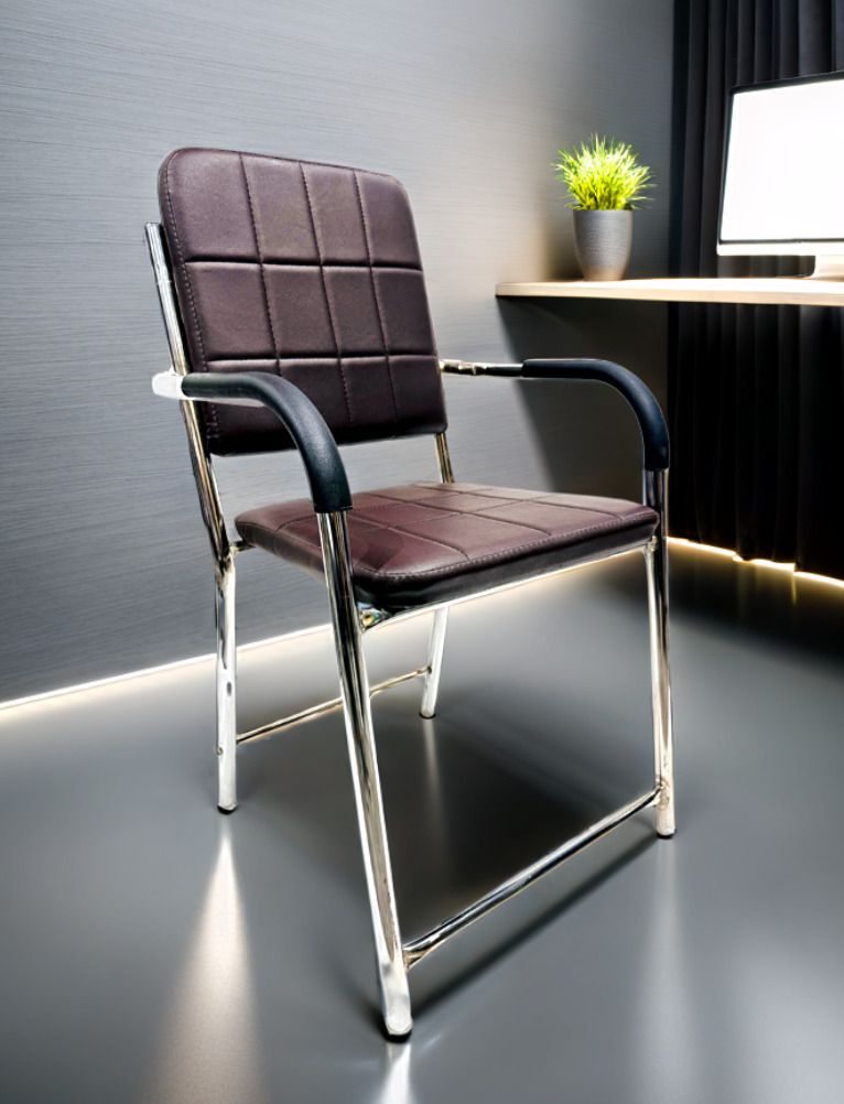 Office Study Computer Library Visitor Chair with arm Rest with Steel Frame Leatherette Office Visitor Chair-image-35