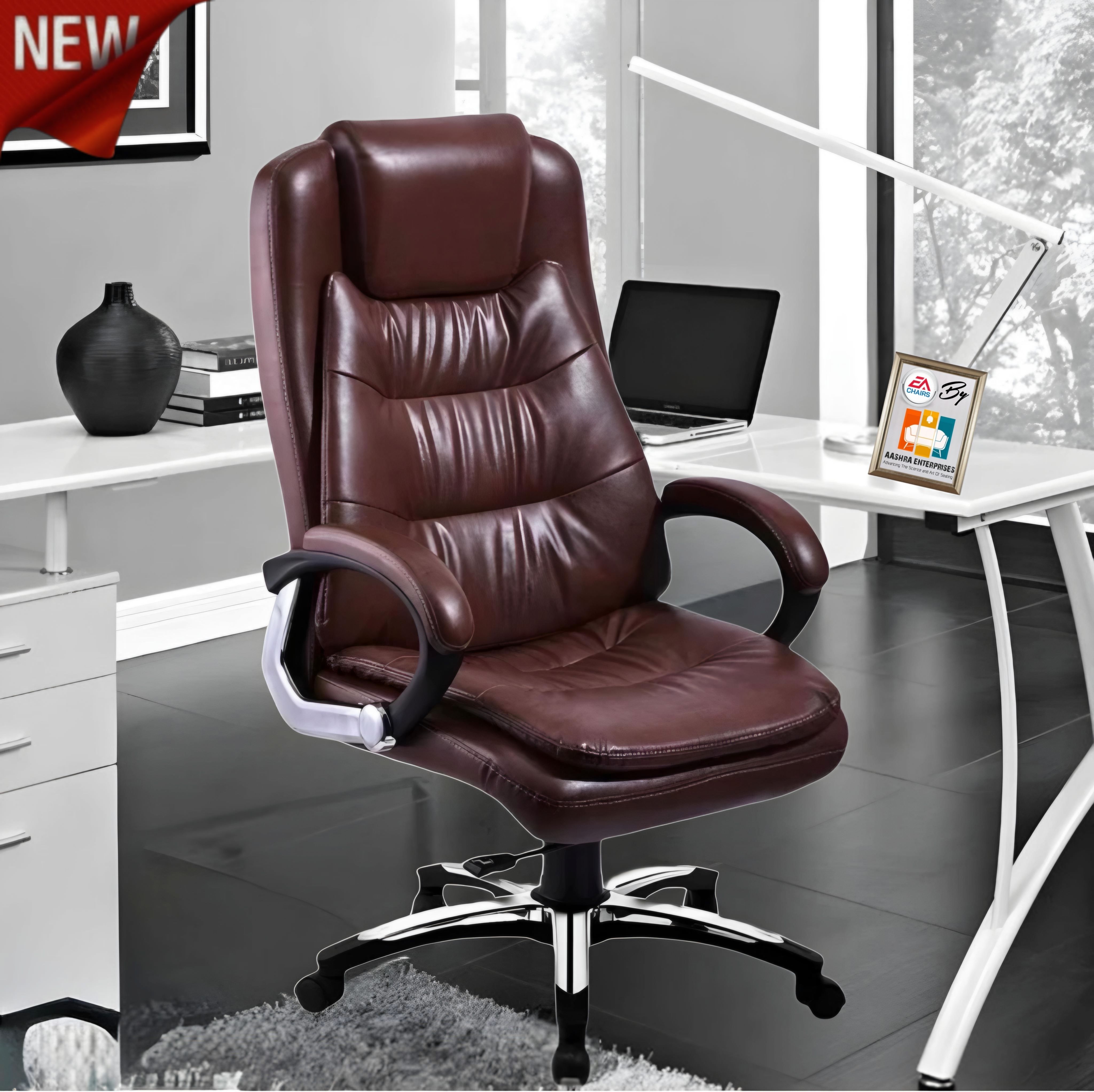 (E.A) PREMIUM ERGONOMIC M-33 Designer Chair, Bolish Arms High Back Revolving 360 Leatherette Office Executive Chair-image-1