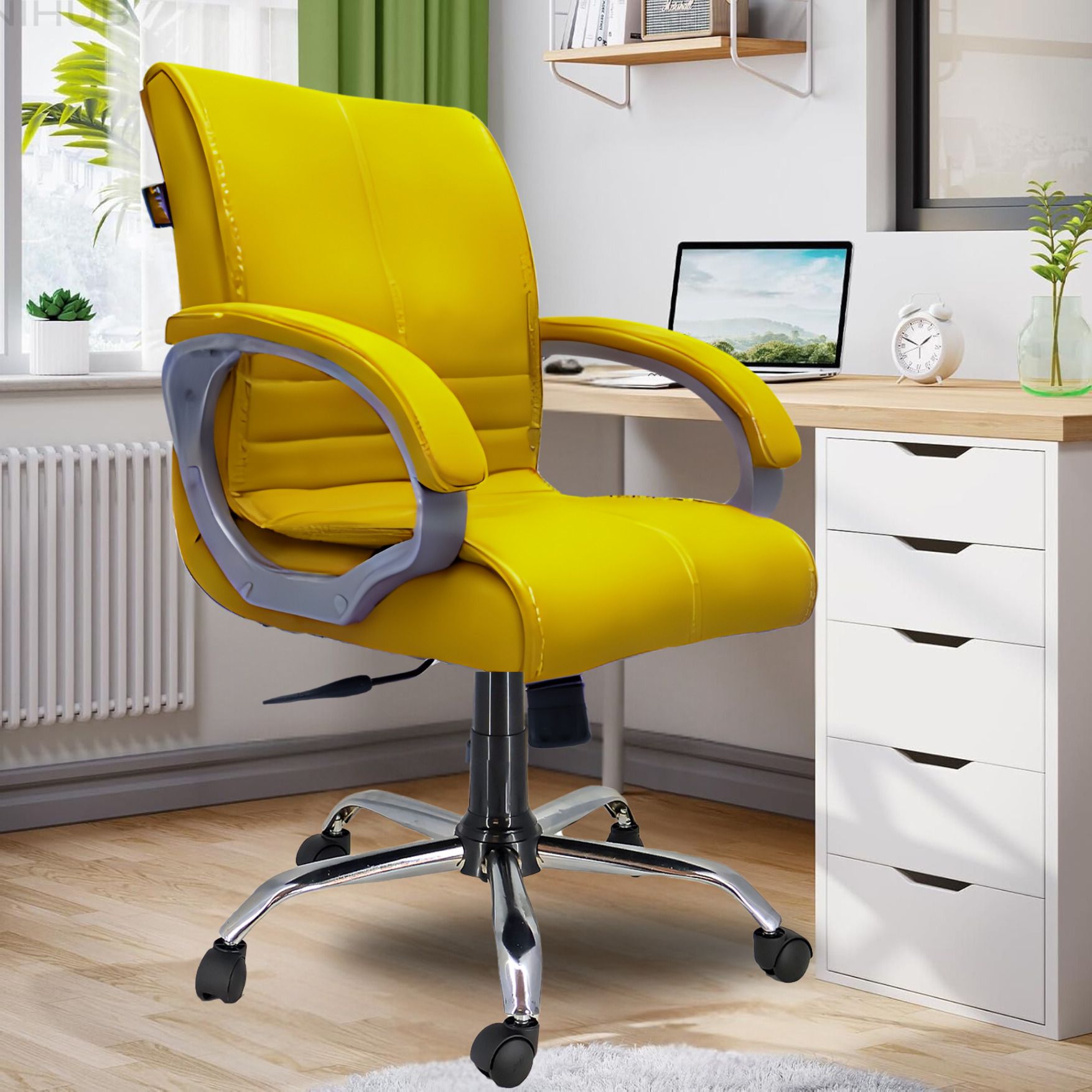 MAXSON Mid back Work from home/Office/study/desk(WFH) chair (2 Yrs parts wrty) Leather Office Adjustable Arm Chair