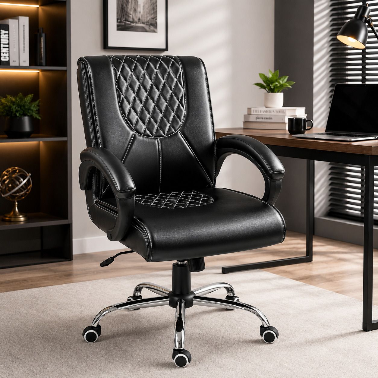 Leatherette Office Adjustable Arm Chair-image-45