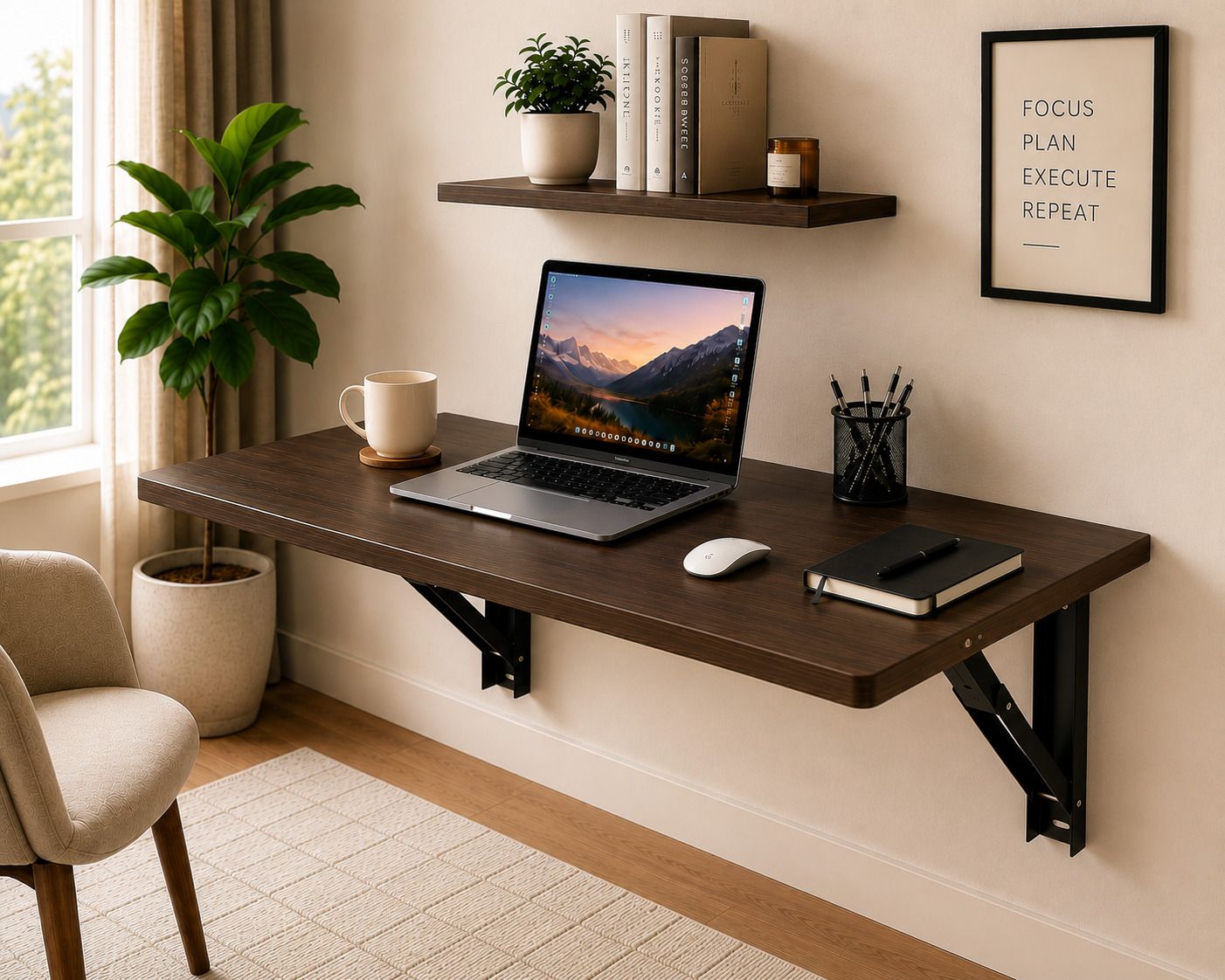 pedpix 120 x 40 cm Foldable Wall Mounted Wooden Table with Heavy Duty Metal Brackets Engineered Wood Multipurpose Table-picture-5