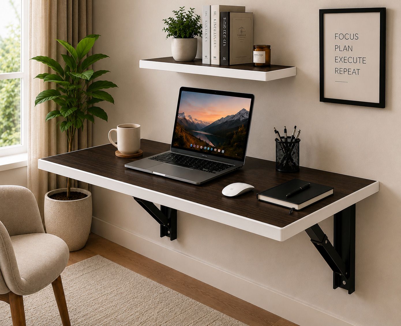 malbro Wall Mounted Folding Study Table 80x40 cm Space Saving Work Venge White Engineered Wood Study Table-picture-12