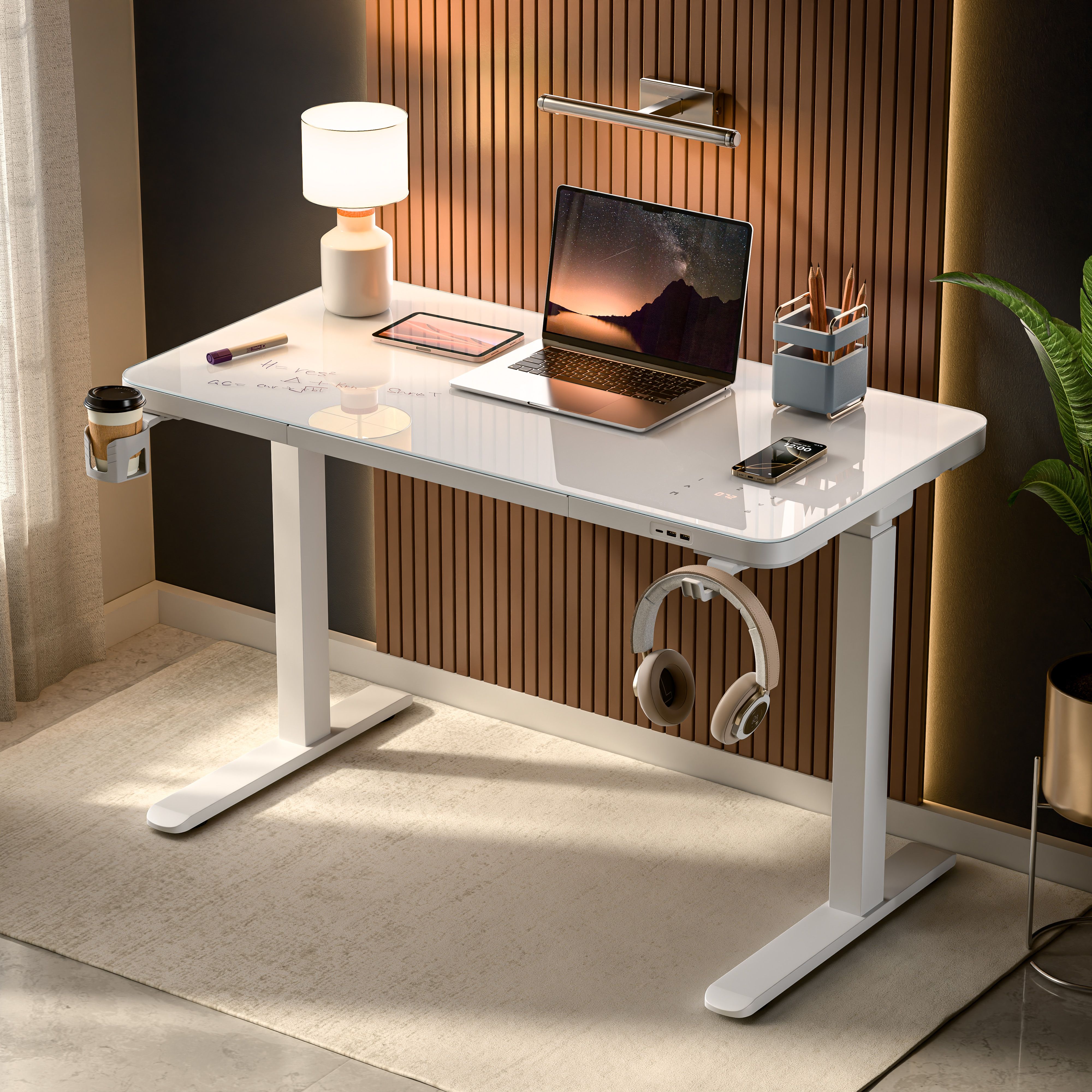 Prism Height Adjustable Table |Glass Top|Smart Charging & Touch Controller Glass Multipurpose Table-image-24