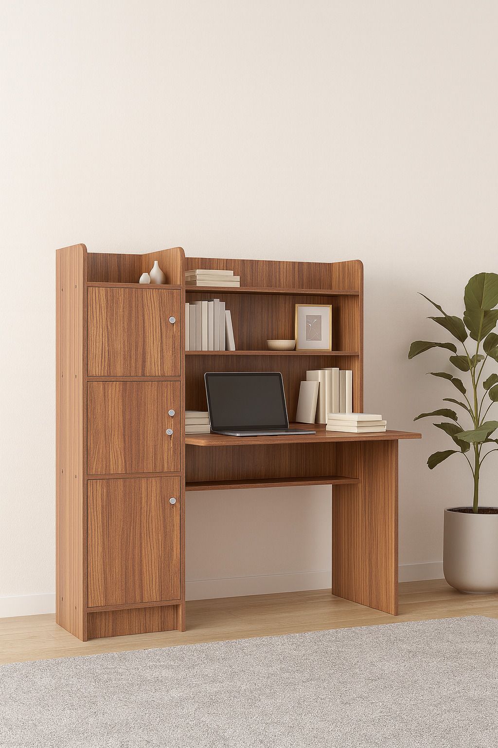 Phoenix 3 Door Computer Office Table with BookShelf Engineered Wood Study Table-image-38