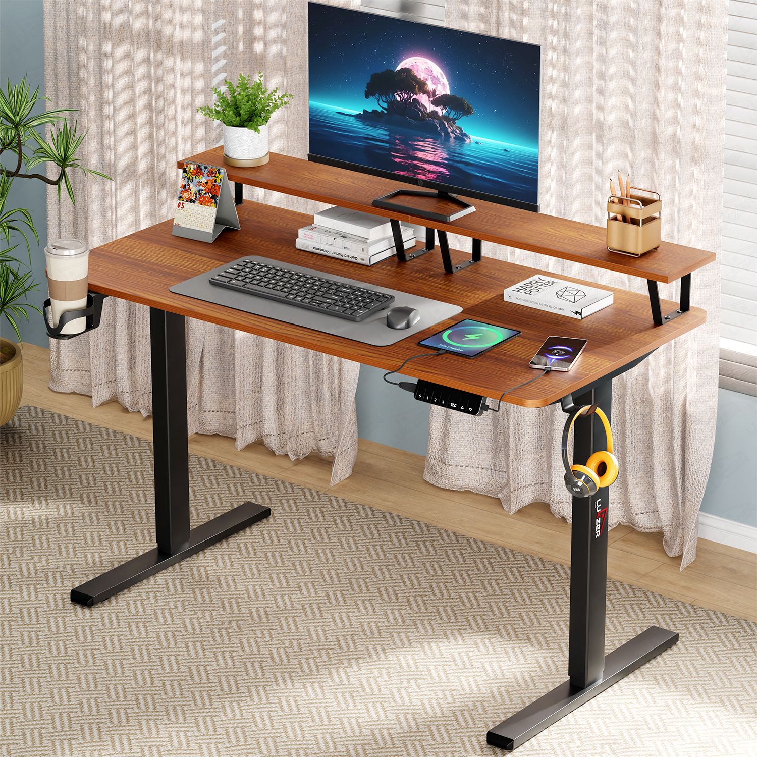 lukzer Electric Height Adjustable Desk with USB & Type-C Work from Home Table (EST-004) Engineered Wood Office Table-picture-27