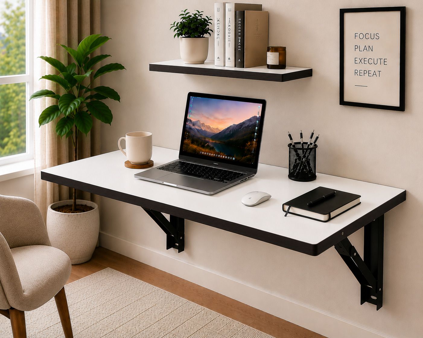 pedpix Heavy Duty Wall Mounted Folding Table Wooden Work Desk 120 x 40 cm Engineered Wood Multipurpose Table-picture-23